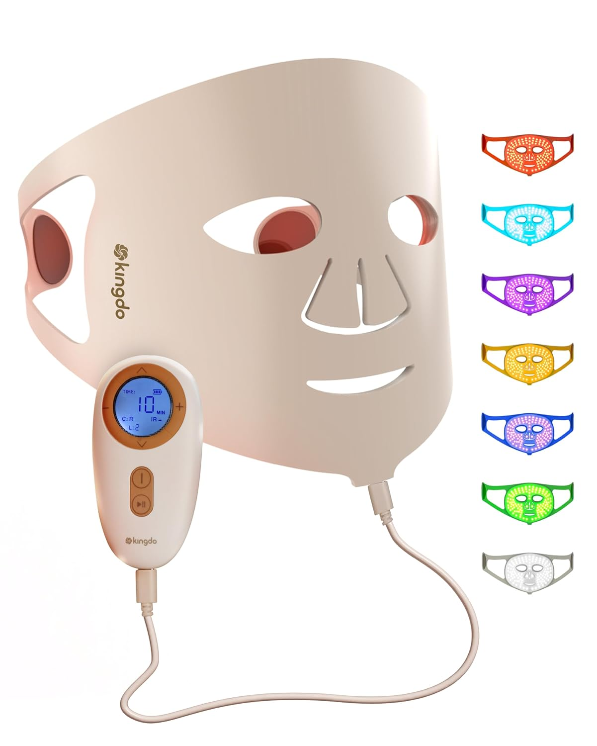 Kingdo Red Light Therapy for Face,7-Colors LED Face Mask with 119 Leds Lens Focusing Technology Near-Infrared 630 Nm & 850 Nm,Light Therapy Mask with Rechargeable Portable Timing Function image number 4