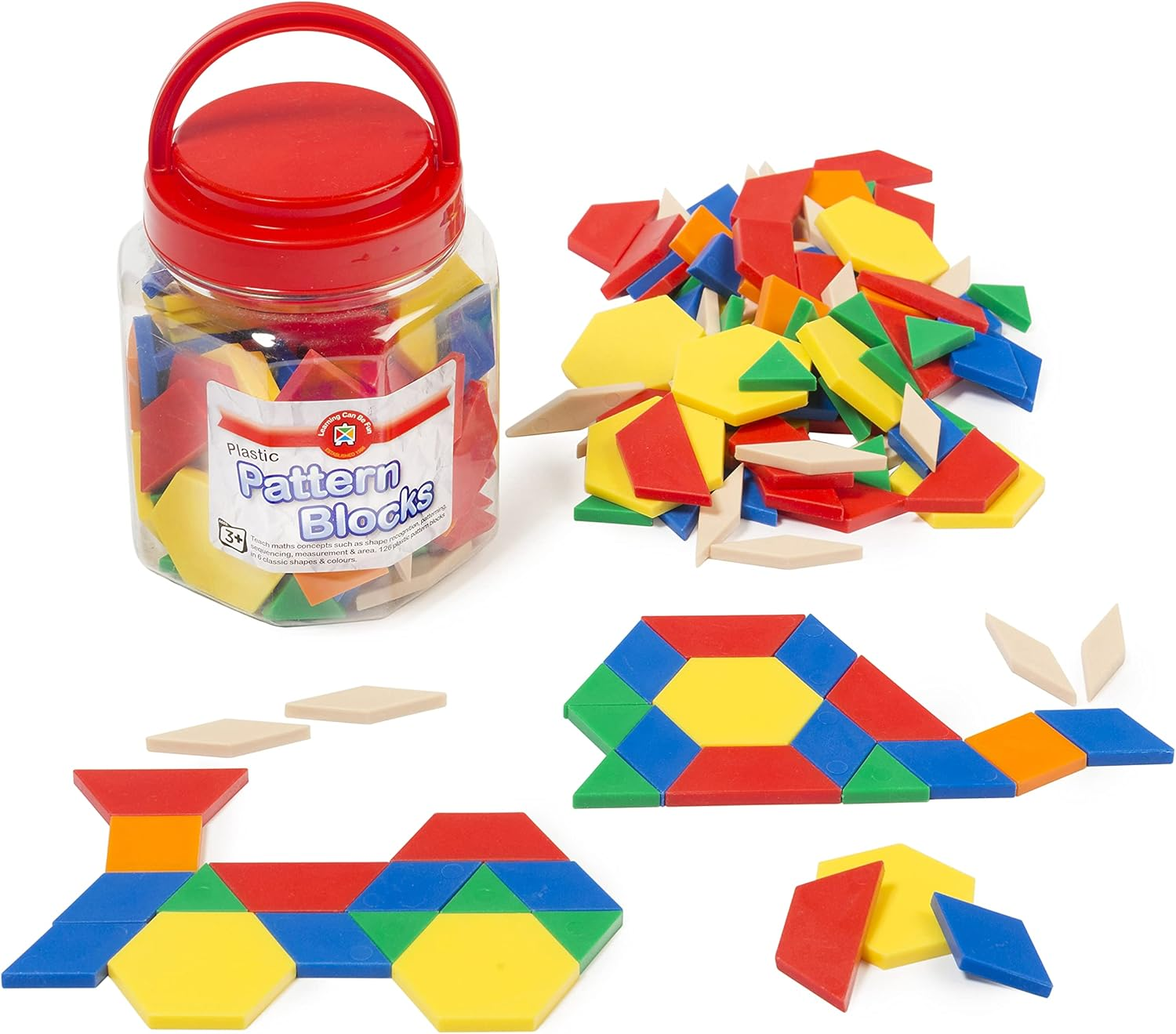 Learning Can Be Fun Solid Plastic Pattern Blocks Jar 126 Pieces image number 1