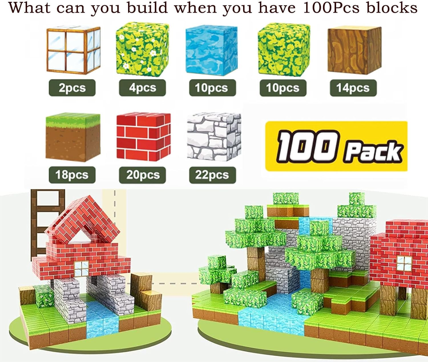 100PCS Magnetic Blocks-Build Mine Magnet World Edition, Magnetic Toys for Boys & Girls,Stem Montessori Sensory Toys for Toddlers Gifts for 3+ Years Old image number 2