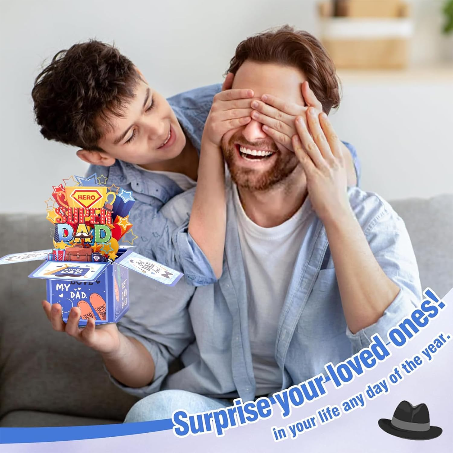 3D Pop up Happy Father'S Day Card 3D Father'S Day Greeting Boxed Card from Daughter Son Wife to Dad Husband Grandpa Son Him Men (C) image number 4