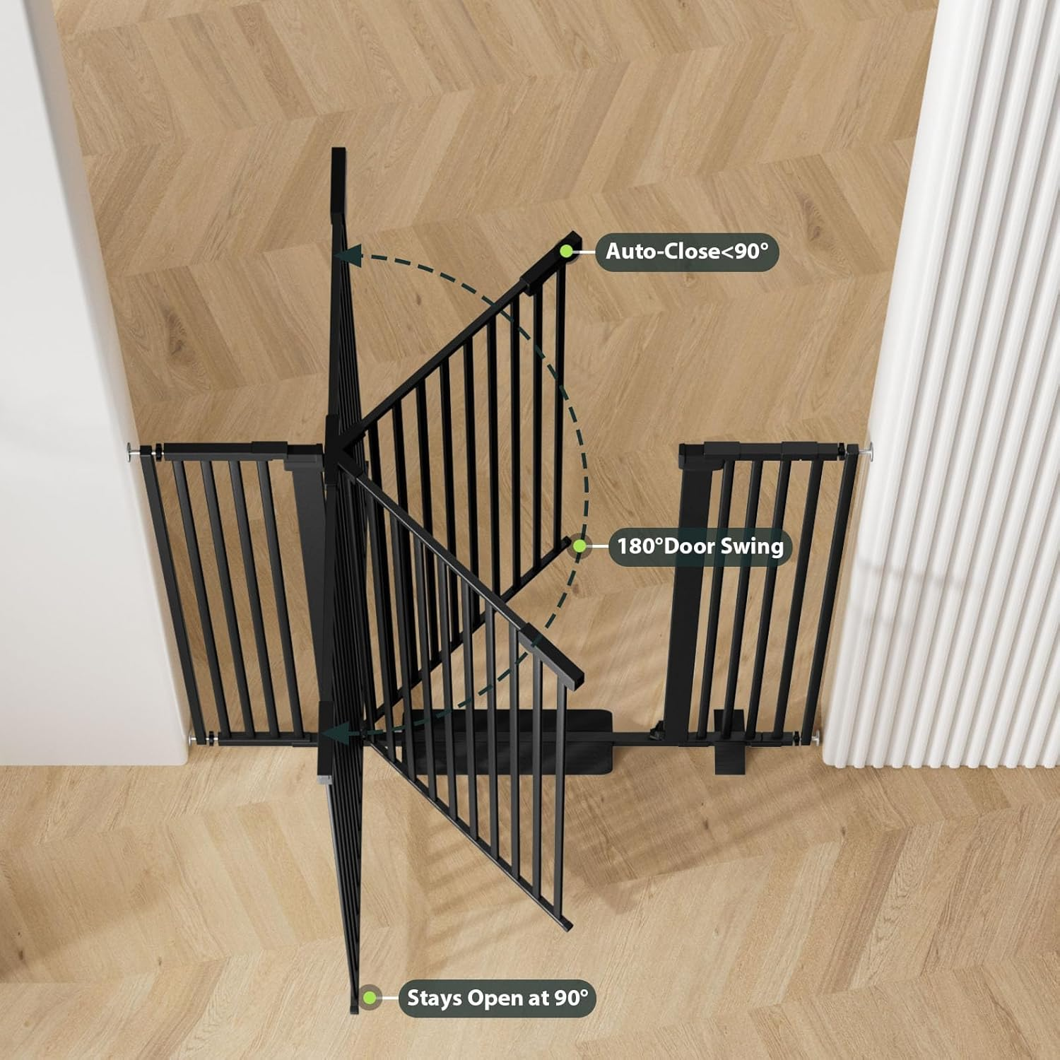 130Cm Extra Tall Cat Gate Barrier for Doorways No Jumping Over, 76-83Cm Wide Pressure Mounted Pet Dog Gates No Drill Auto Close, Cat Fence Indoor Climb Proof (Black) - 76-160 Centimeters Wide image number 6