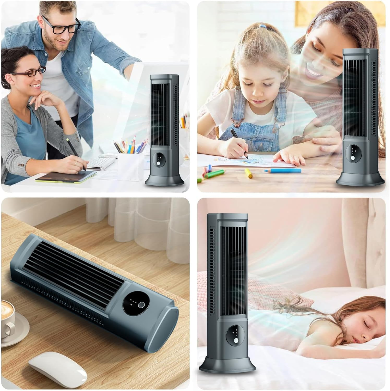 Tower Fan, Bladeless Fan Can Stand or Lie Down, Standing Fan USB-C Rechargeable, Three-Speed Wind, Portable Tower Fan for Indoor Home Room Bedroom Office Use