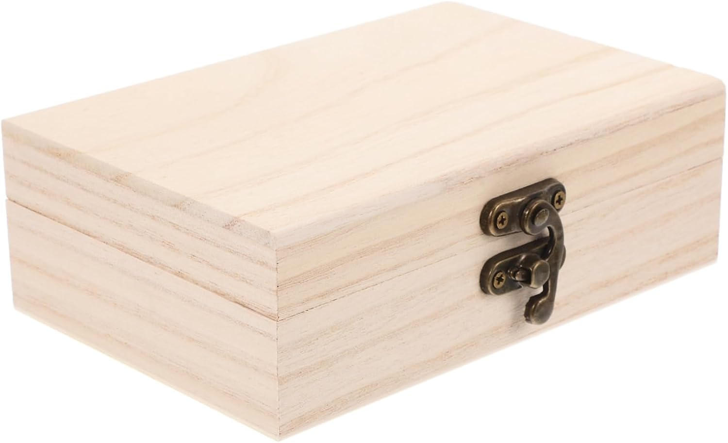Wooden Storage Box DIY Craft Rectangular Unfinished Wood Box for Keepsakes Home Decor Jewelry Storage Lock image number 1