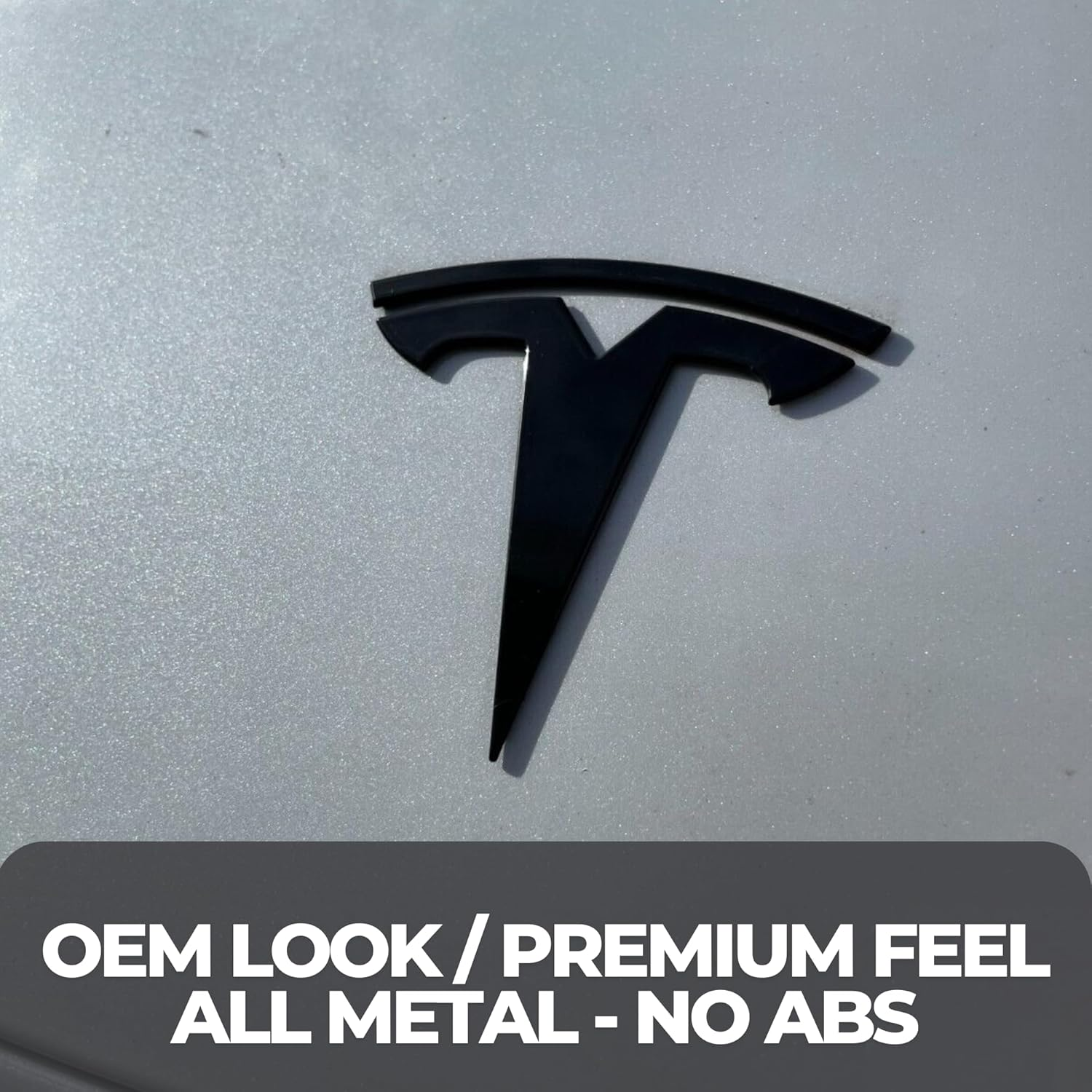 Metal T Logo Tesla Letters Performance Ludicrous Emblem Logo Decal Sticker Front Rear Tailgate in Matte Black for Tesla Model Y Juniper Launch Edition (T Logo & Tesla Letters & Juniper) - T Logo - Front image number 2