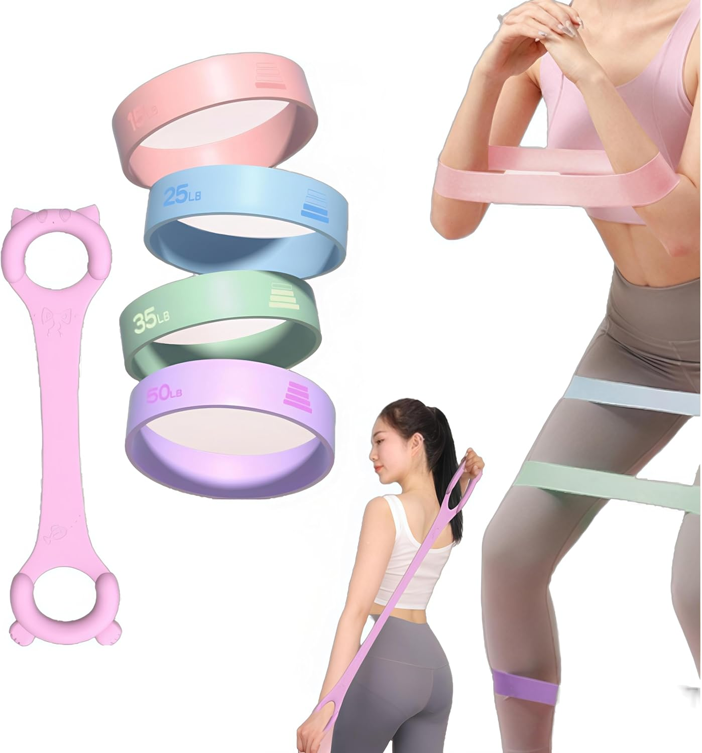 Resistance Loop Bands 5PCS Exercise Bands Set 15-50Lbs + Figure 8 Puller | Rubber Latex Anti-Slip Resistance Band for Workout, Stretching, Physical Therapy, Yoga and Home Fitness image number 6