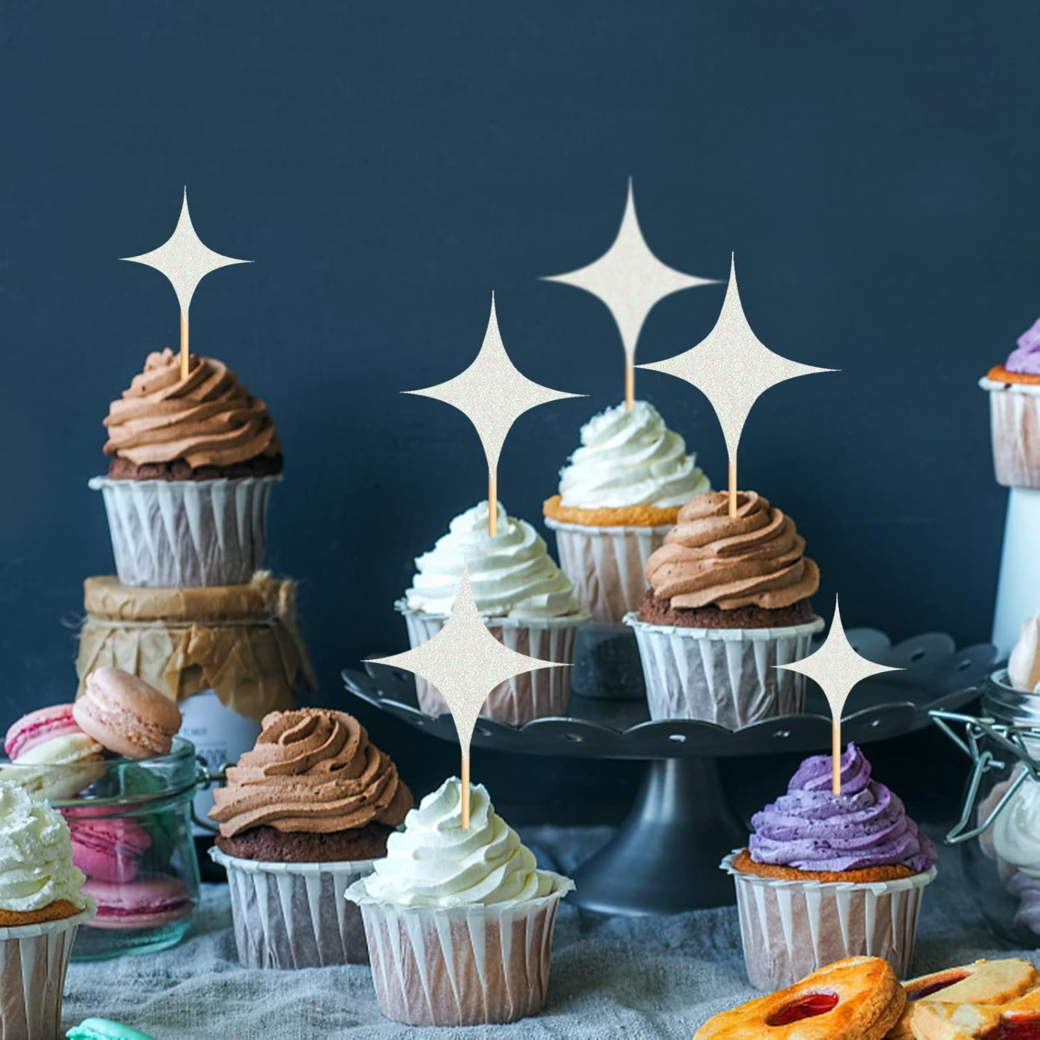 30 Pack Twinkle Star Cupcake Toppers Little Star Cupcake Picks Wedding Engagement Bridal Baby Shower Birthday Party Cake Decorations Supplies White - Red image number 6