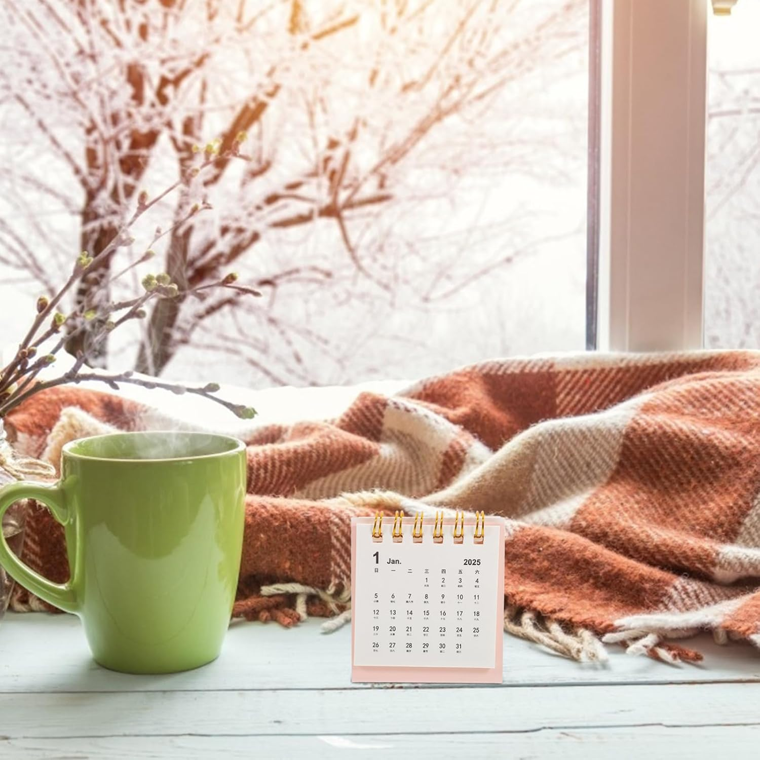 SHINEOFI Mini Desk Calendar 2025, Small Desktop Calendar Mini Daily Schedule Paper Flip Calendar Twin-Wire Binding for Home Office School Pink - Black image number 4