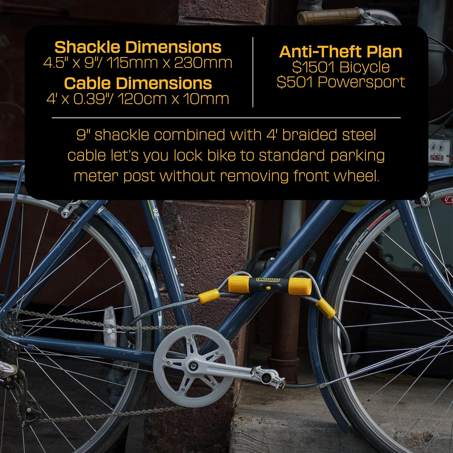 Onguard Bulldog DT U-Lock with 4-Inch Cinch Loop Cable (Black, 4.53 X 9.06-Inch) image number 4