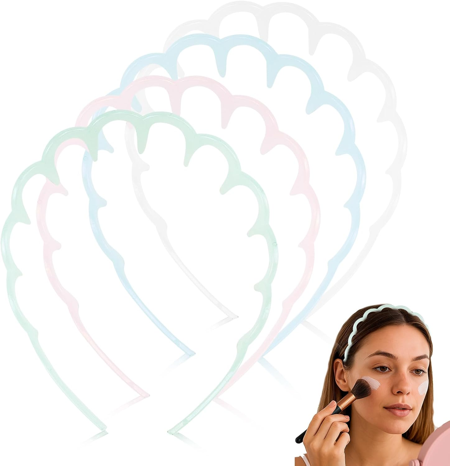 4 PCS Zig Zag Headbands Plastic Wavy Headband Soft Macaroon Color Hair Head Band Comb with Teeth Hoop Accessory for Women Men Girls image number 3