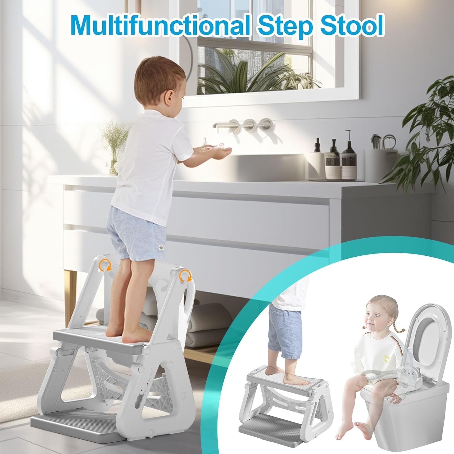 Kakeyrun Potty Training Toilet Seat, Upgrade Toddler Toilet Seat for Boys and Girls, 2-In-1 Potty Training Toilet with Step Stool Ladder Soft Cushioned Seat Splash Guard (Grey) image number 2