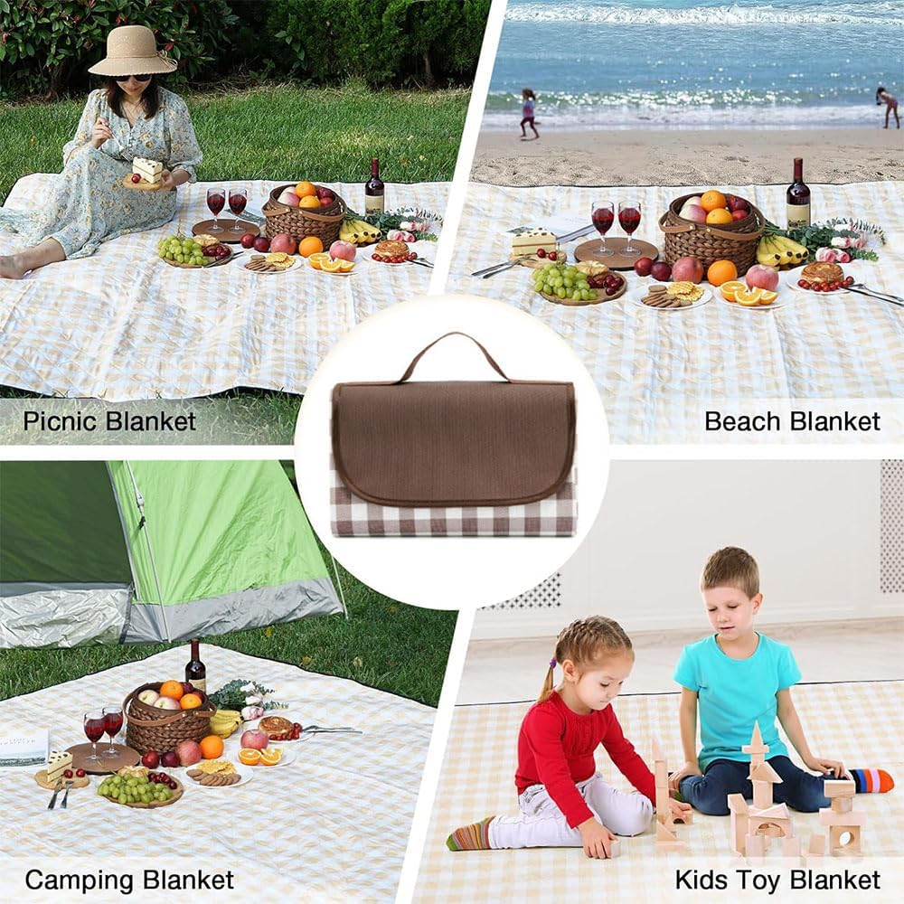 Extra Large Picnic Blanket Waterproof for Outdoors,80"&times;80" Outdoor Gingham Blanket Foldable Giant Picnic Mat Washable for Pack Grass Sandproof Big Beach Blanket Travel Camping Accessories image number 4