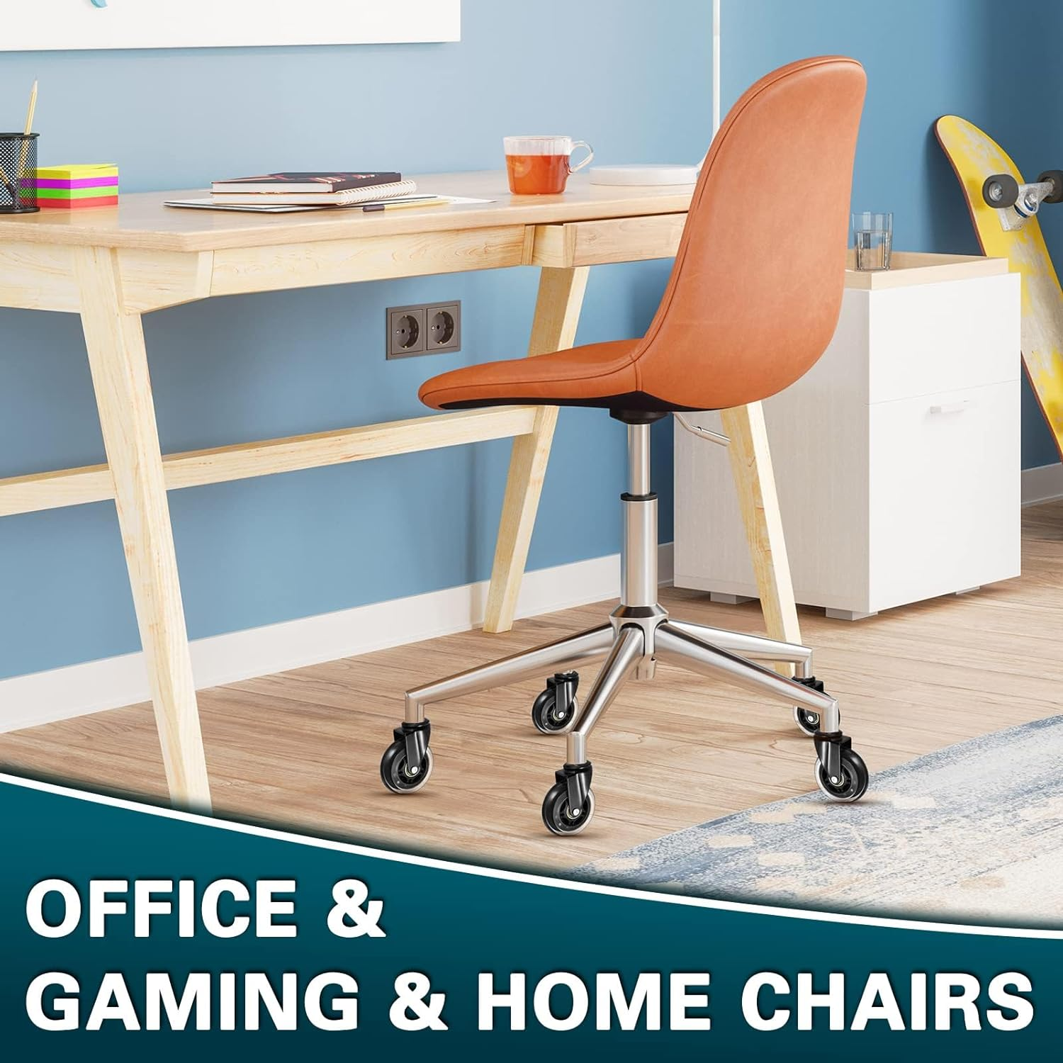 EDIMENS Office Chair Caster Wheels Replacement Rubber Chair Casters Set of 5 Heavy-Duty Office Chair Casters Wheels for All Floors,11Mm Universal Size Chair Castors for Office Home Gaming Chairs image number 1