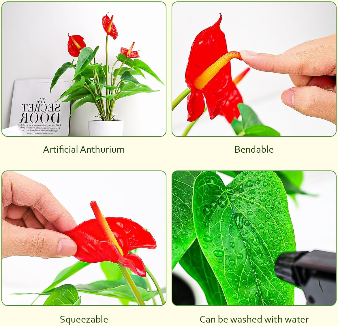 Folmywy Artificial Flower Plants Anthurium 38Cm Fake Potted Plant with Pot Red Faux Bonsai Tropical Flowers for Home Living Room Bedroom Office Indoor Outdoor Occasions Decor