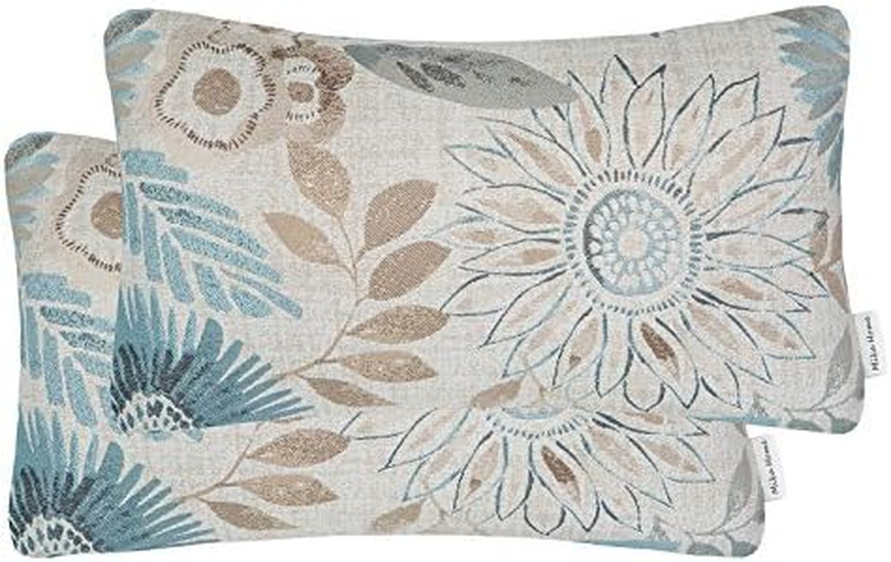 Mika Home Pack of 2 Decorative Throw Pillows Cases Cushion Cover for Sofa Couch Bed,Sunflower Pattern,20X20 Inches,Blue Cream