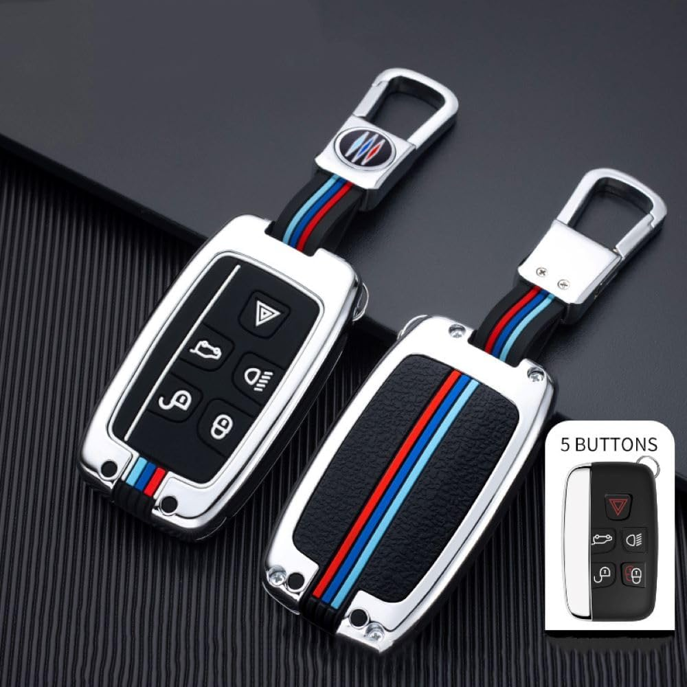 Key Fob Cover Case for Land Rover Metal Shell Smart Key Holder Compatible with Range Rover Sport Discovery LR4 Evoque Velar (Silver)