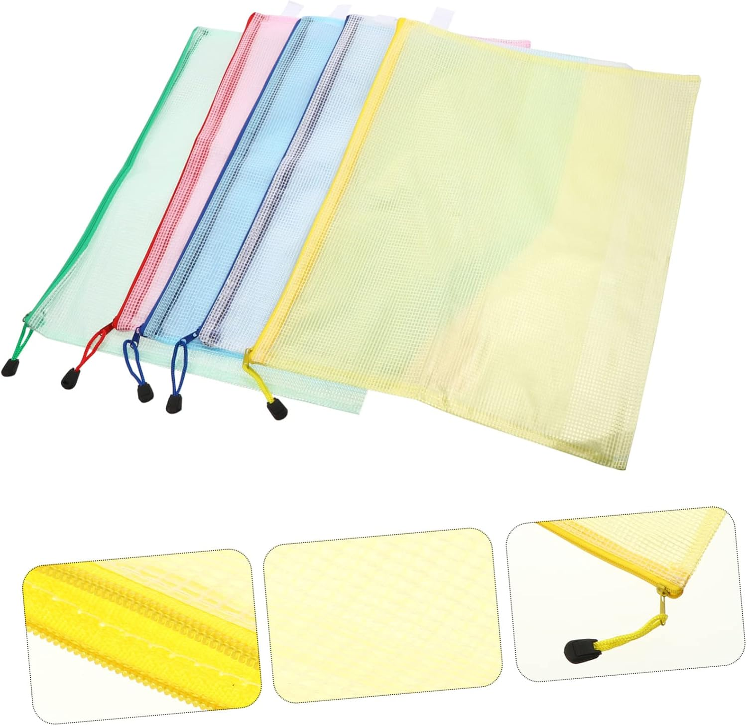 CAXUSD 10Pcs Mesh Zipper Pouch File Bag Stationery Document Bags for Filing Folder Zipper Document Pouch for School Boys and Girls Random Color