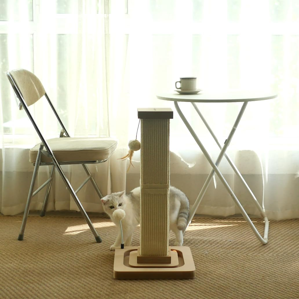 LIFLIX 27" Cat Scratching Post, Sisal Cat Scratcher with Interactive Tracking Balls and Hanging Balls, Vertical Scratching Posts for Indoor Cats and Kittens image number 2