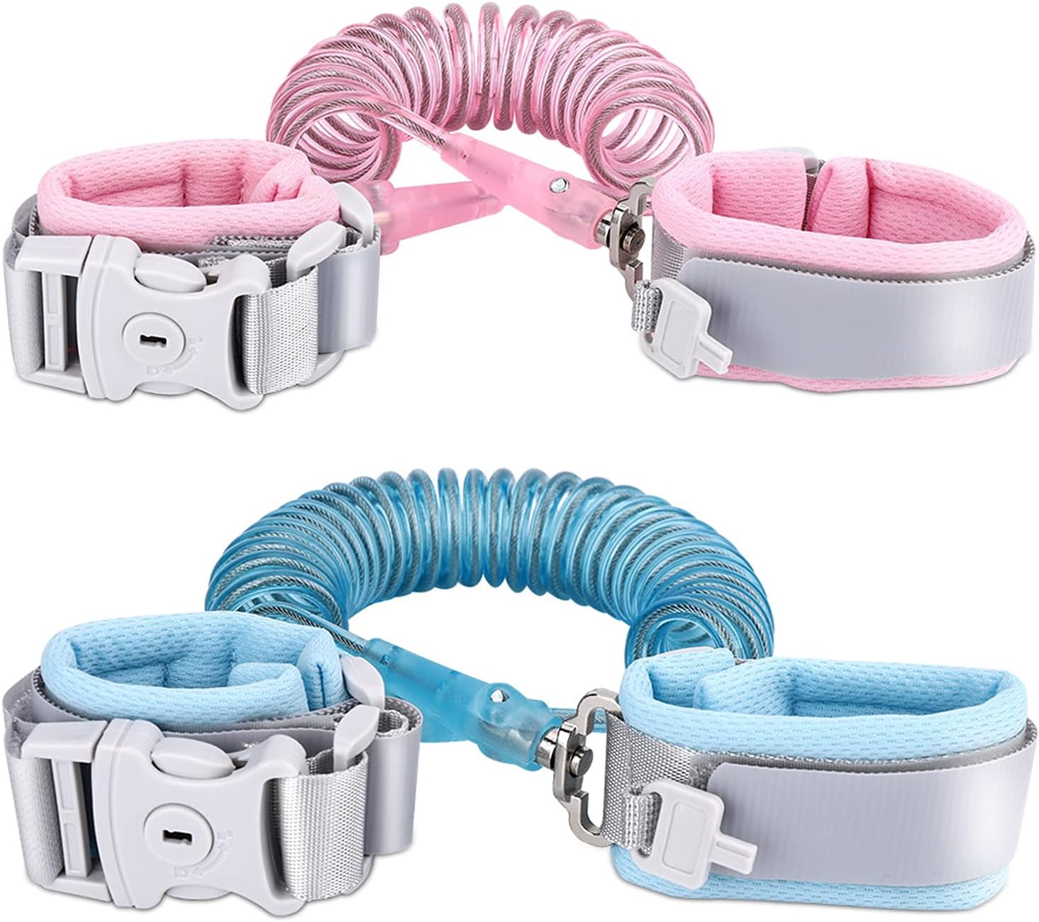2Pcs anti Lost Wrist Link with Key Lock for Kids, Pink and Blue image number 1
