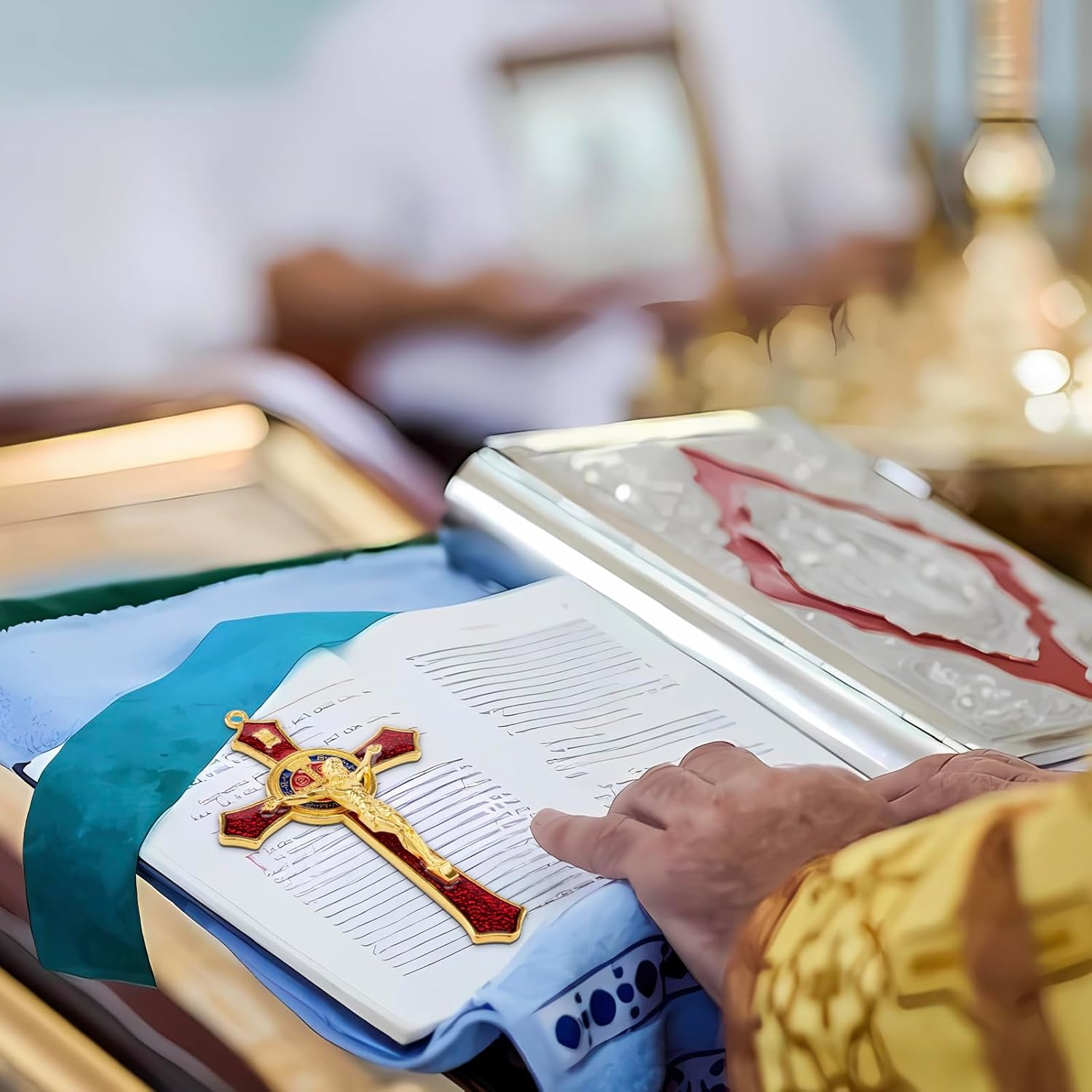 Brilucky St. Benedict Crucifix Wall Cross, Red Enamel Wall Art, 4.7 X 2.7 Inch, Catholic Decor image number 2