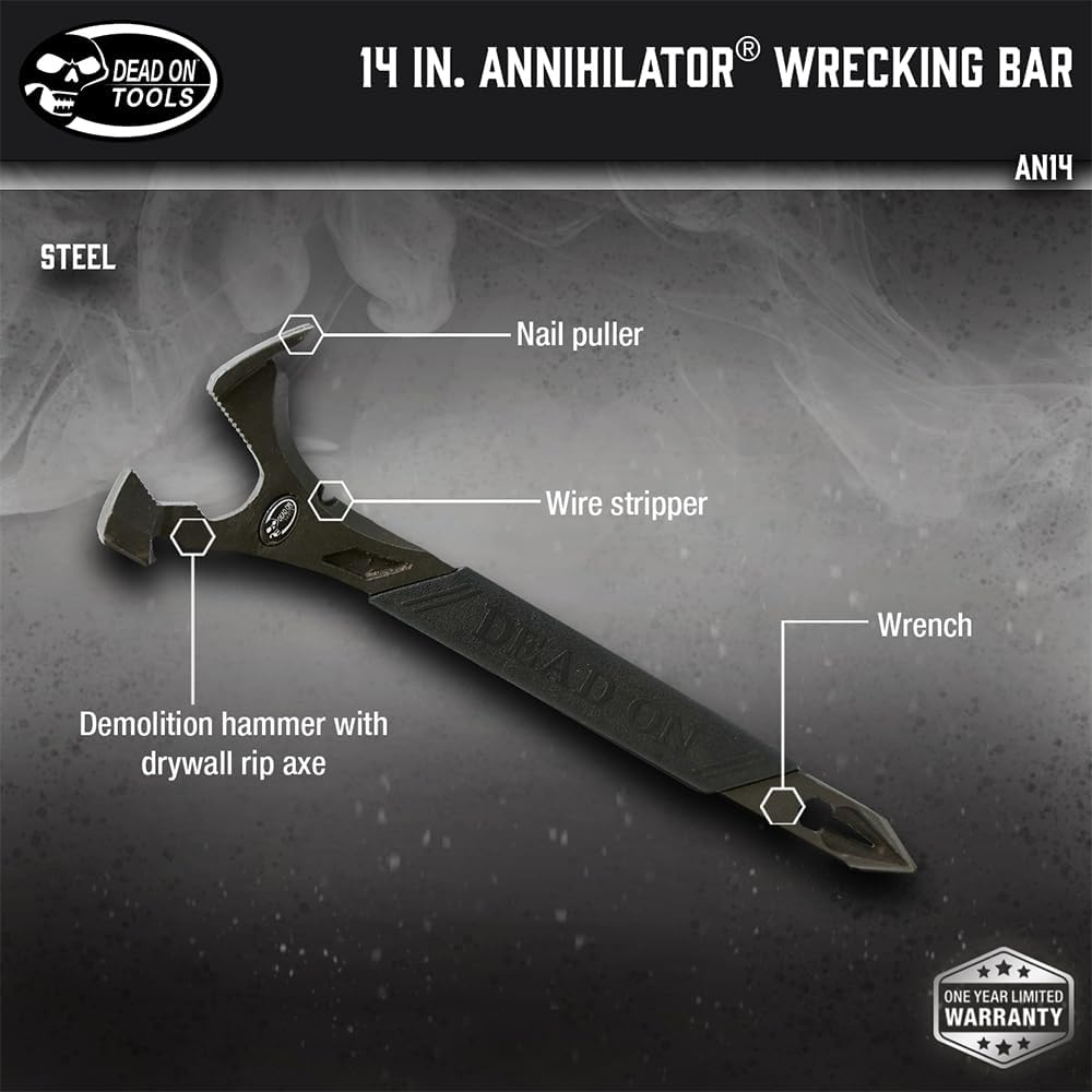 Dead on Tools AN14 Annihilator Wrecking Bar Silver Metallic, 14-Inch