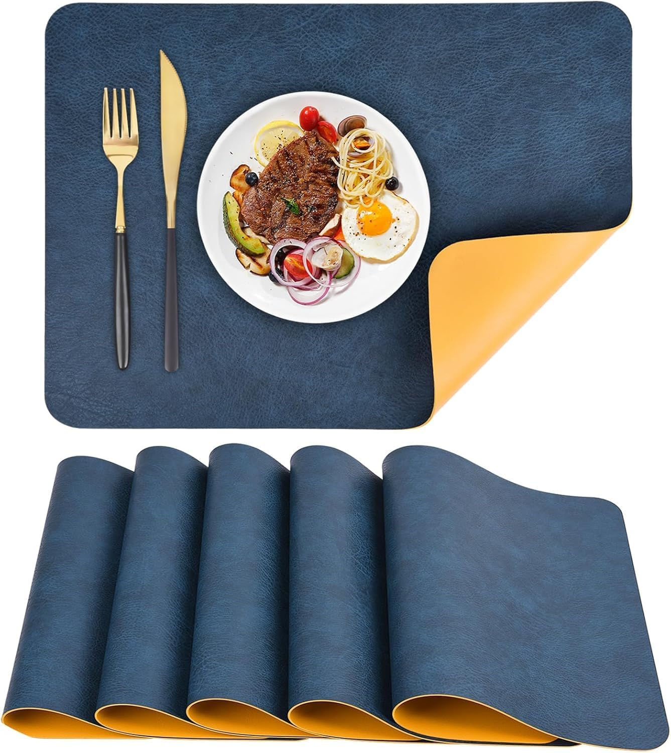 Faux Leather Placemats Set of 6 Table Mats 44.5 * 30Cm Heat Resistant Reversible Place Mats, Waterproof Wipeable Dining Table Place Mats for Home Party Outdoor (Grey)