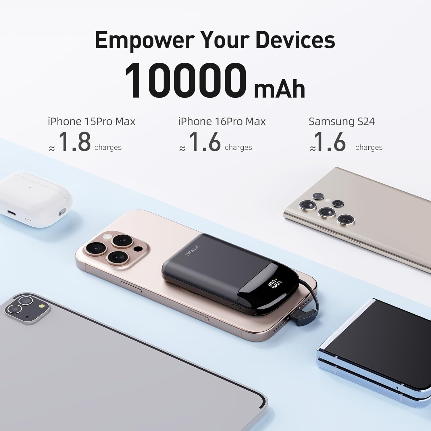 Iwalk 10,000Mah Magnetic Portable Charger, Wireless Mini Power Bank,40W Max Fast Charging Battery Pack with Built-In USB-C Cable Compatible with Iphone 16/15 Series, Airpods, Samsung S25 Series,Black image number 5