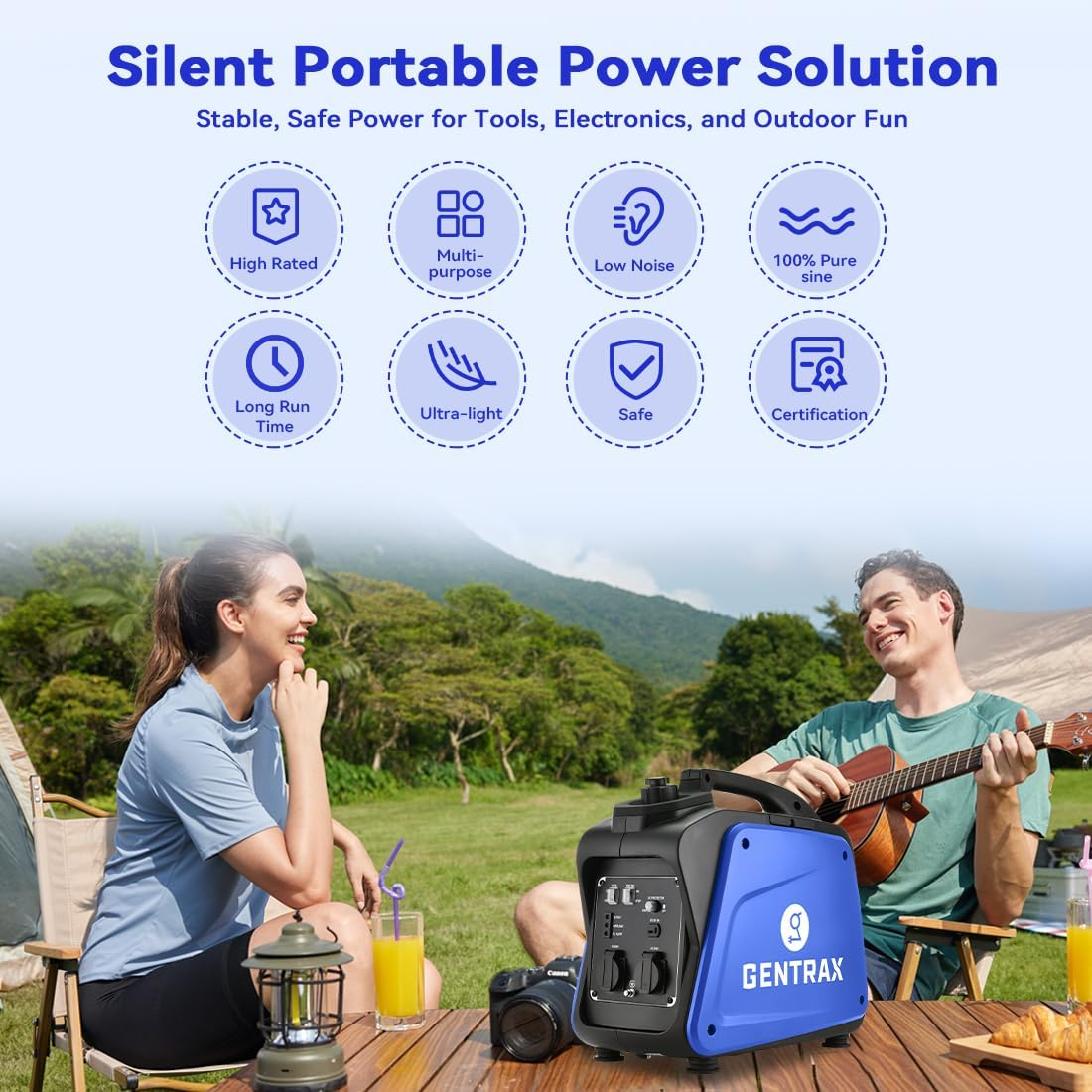 Gentrax Portable 2000 W Max Inverter Generator &ndash; 1.7 Kw Continuous Pure Sine Wave Petrol Unit, 67 Db Low Noise, Lightweight for Camping & Home image number 5