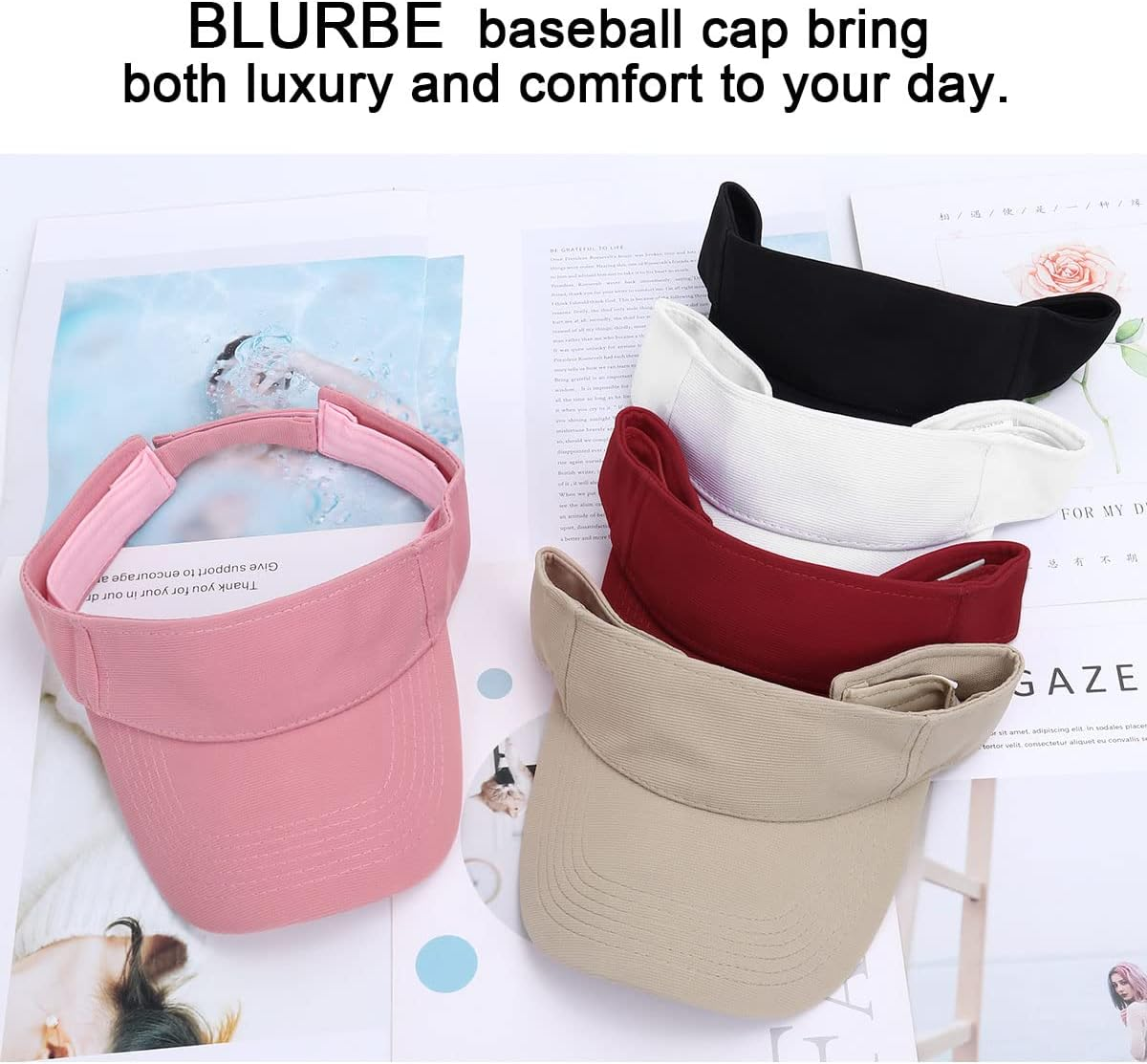 BLURBE Sun Visor Cap - Women Ponytail Baseball Cap, Sport Outdoor Plain Visor Cap, Adjustable Twill Golf Tennis Visor Hats for Men