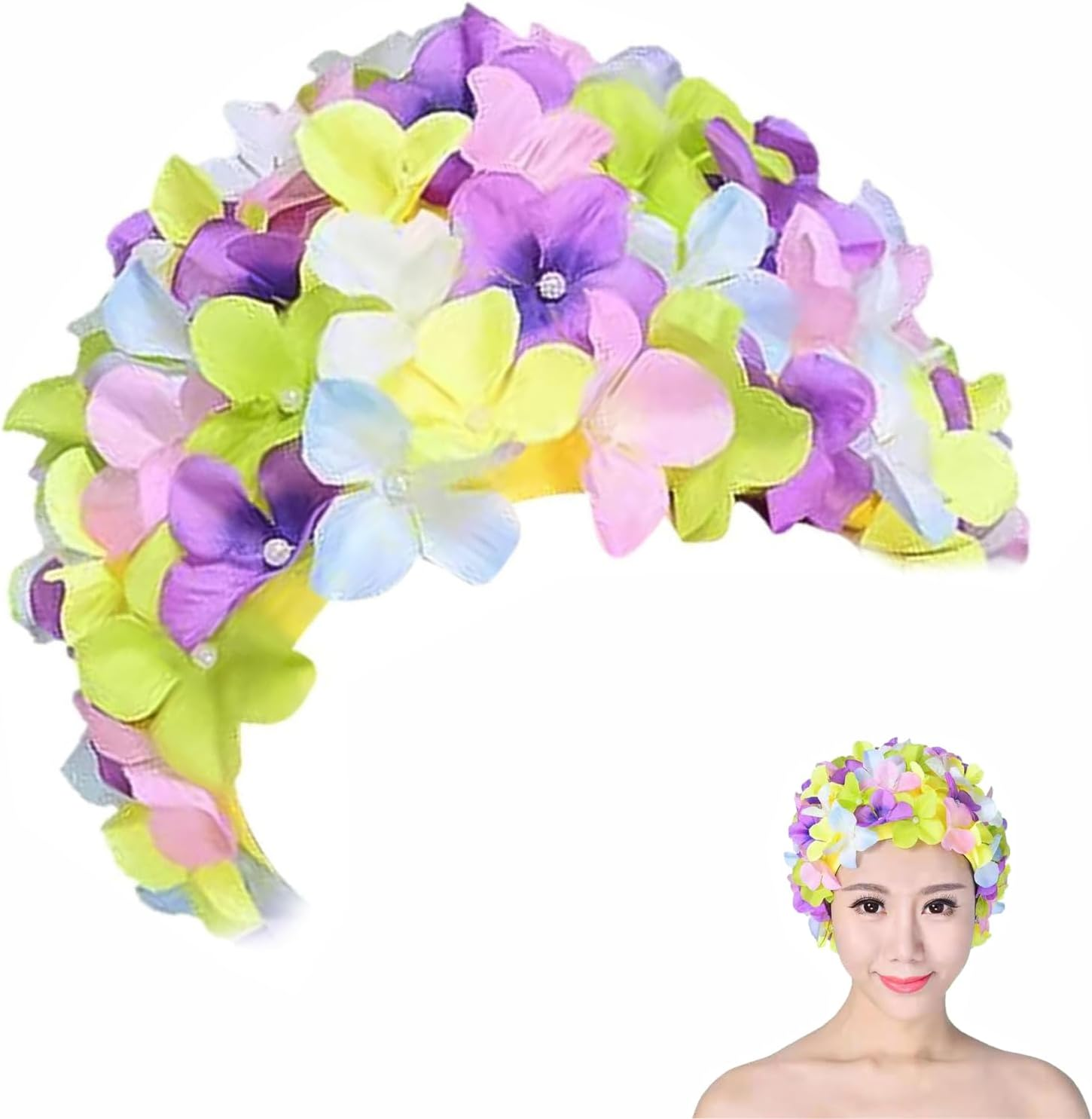 Vintage Swim Cap Floral Petal Retro Style Bathing Caps for Women Breathable Floral Swimming Hat Stylish Ear Protector for Girls Fashion Swim Cap for Swimming & Bathing Petal Design