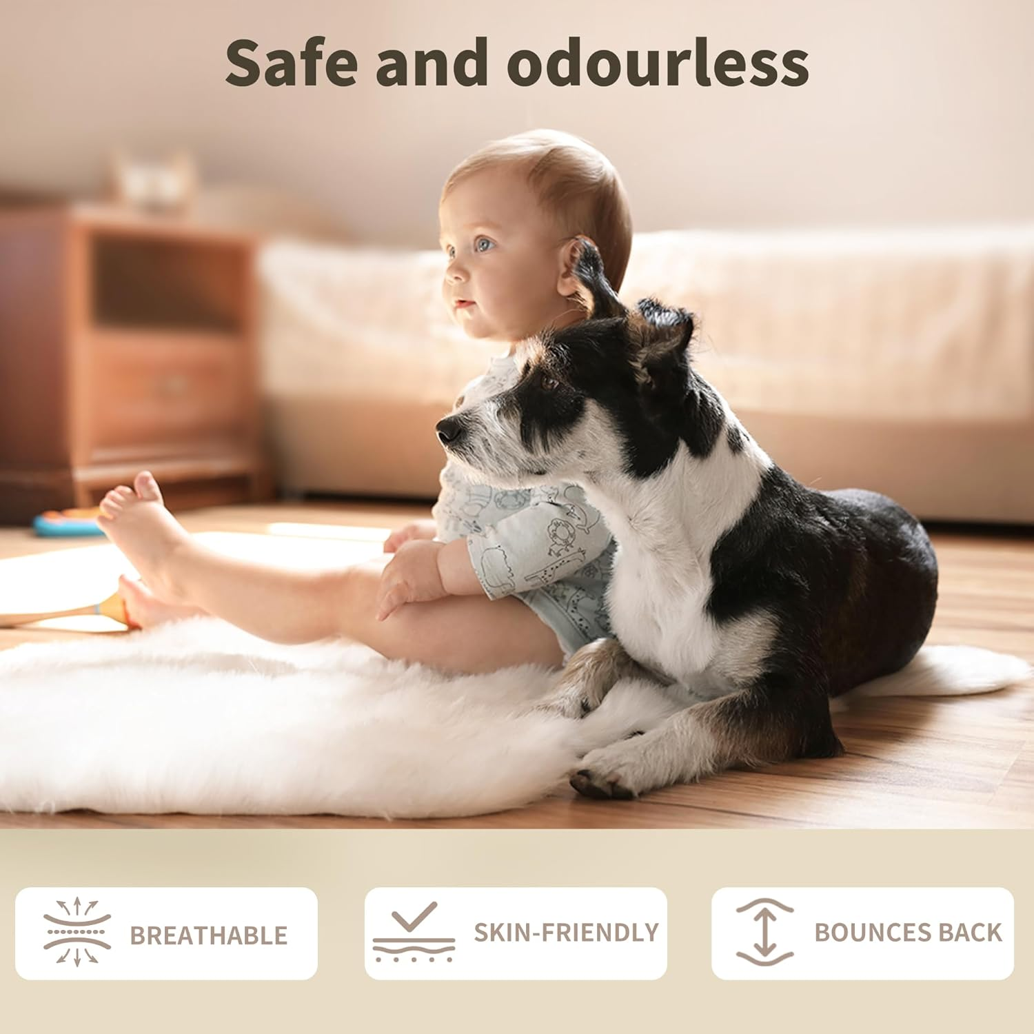 MARLOW Fluffy Shaggy Rug Anti-Slip, Faux Fur Sofa Rugs, Super Soft Floor Carpet for Bedroom, Living Room, Office (200X80Cm,White) image number 1