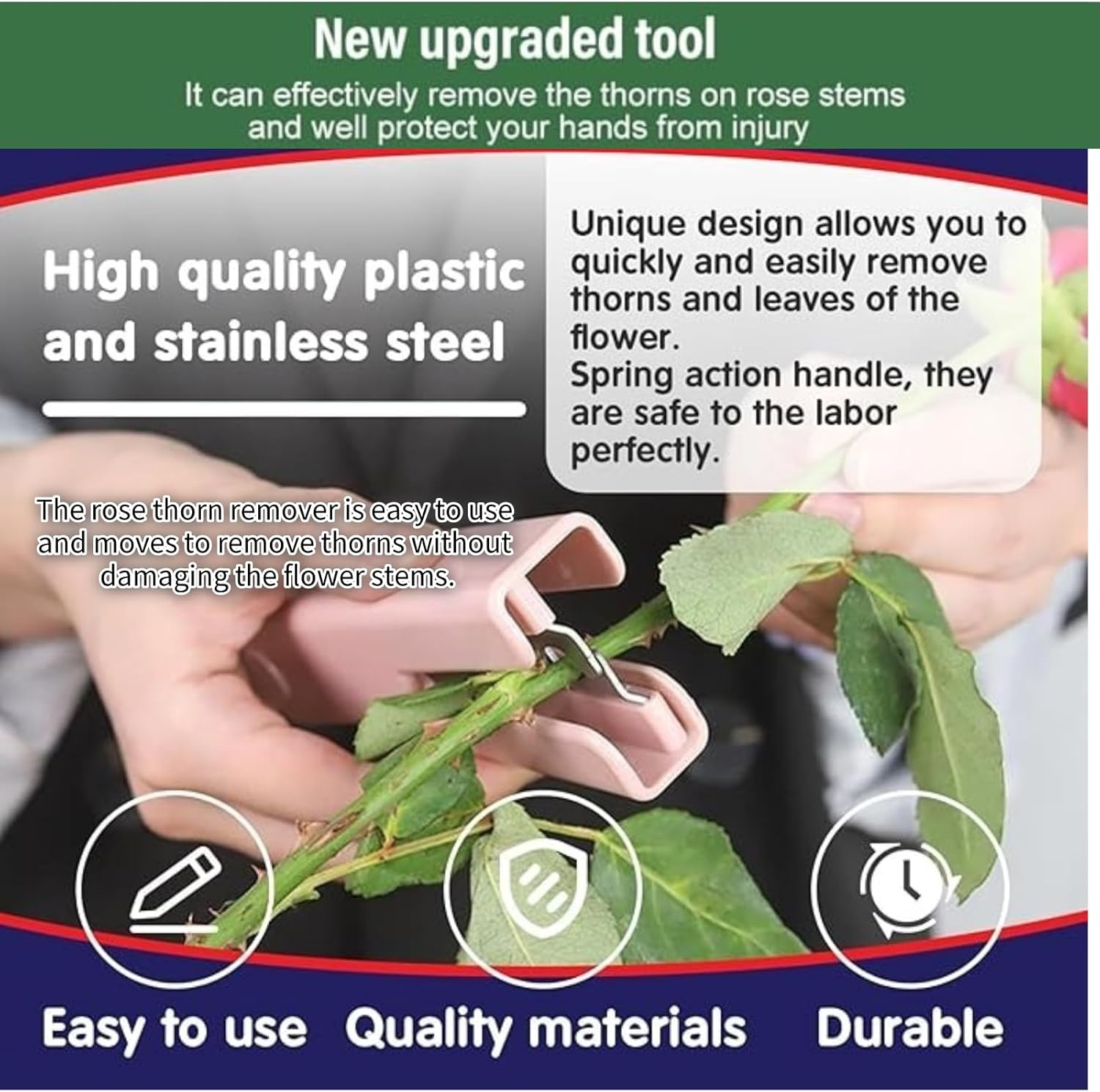 Professional Rose Thorn Stripper Tool, Rose Stripper & Cleaner Cutter, Metal Leaf Thorn Remover Tool- Quickly Remove of Roses Removing Burrs Pliers & Garden，White image number 2