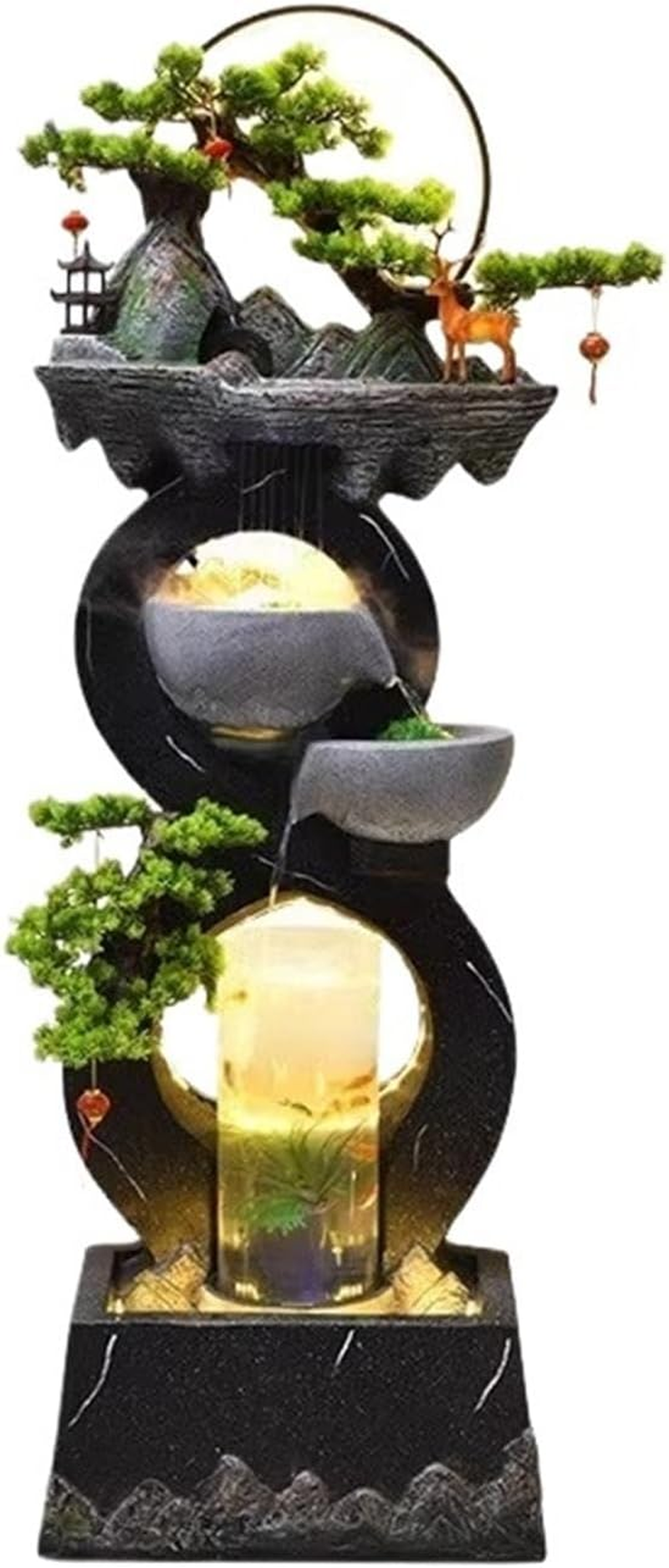 Outdoor Fountain Water Ornaments, Self-Circulating Modern New Chinese Home Office Fish Tank, Outdoor Floor Landscape(White,M)