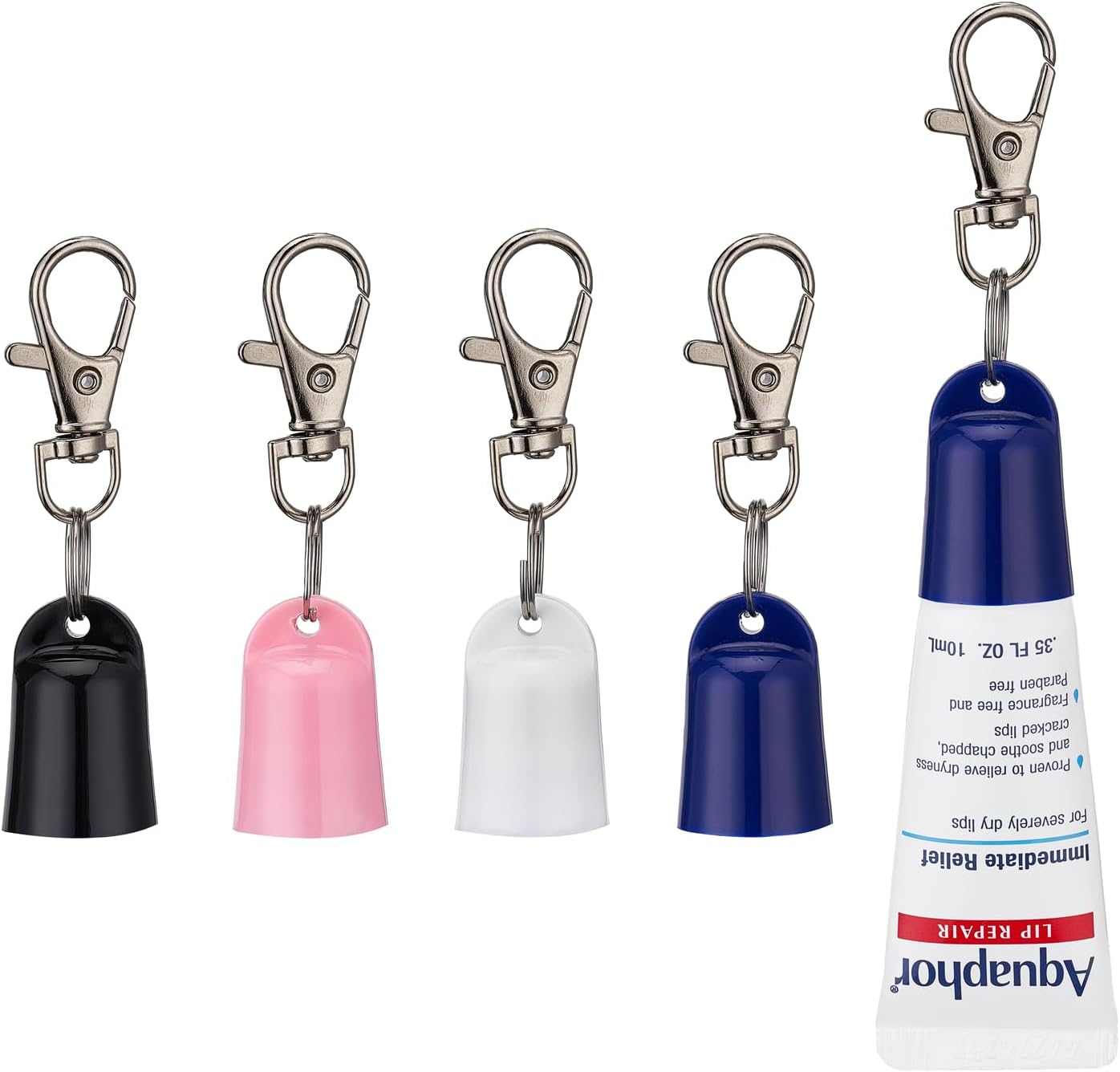 4 PSC Keychain Cap Compatible with Aquaphor 0.35 Oz Lip Balm, Portable Holder Keychain Cap Fit for Aquaphor Lip Repair Tubes (Colorful) image number 1