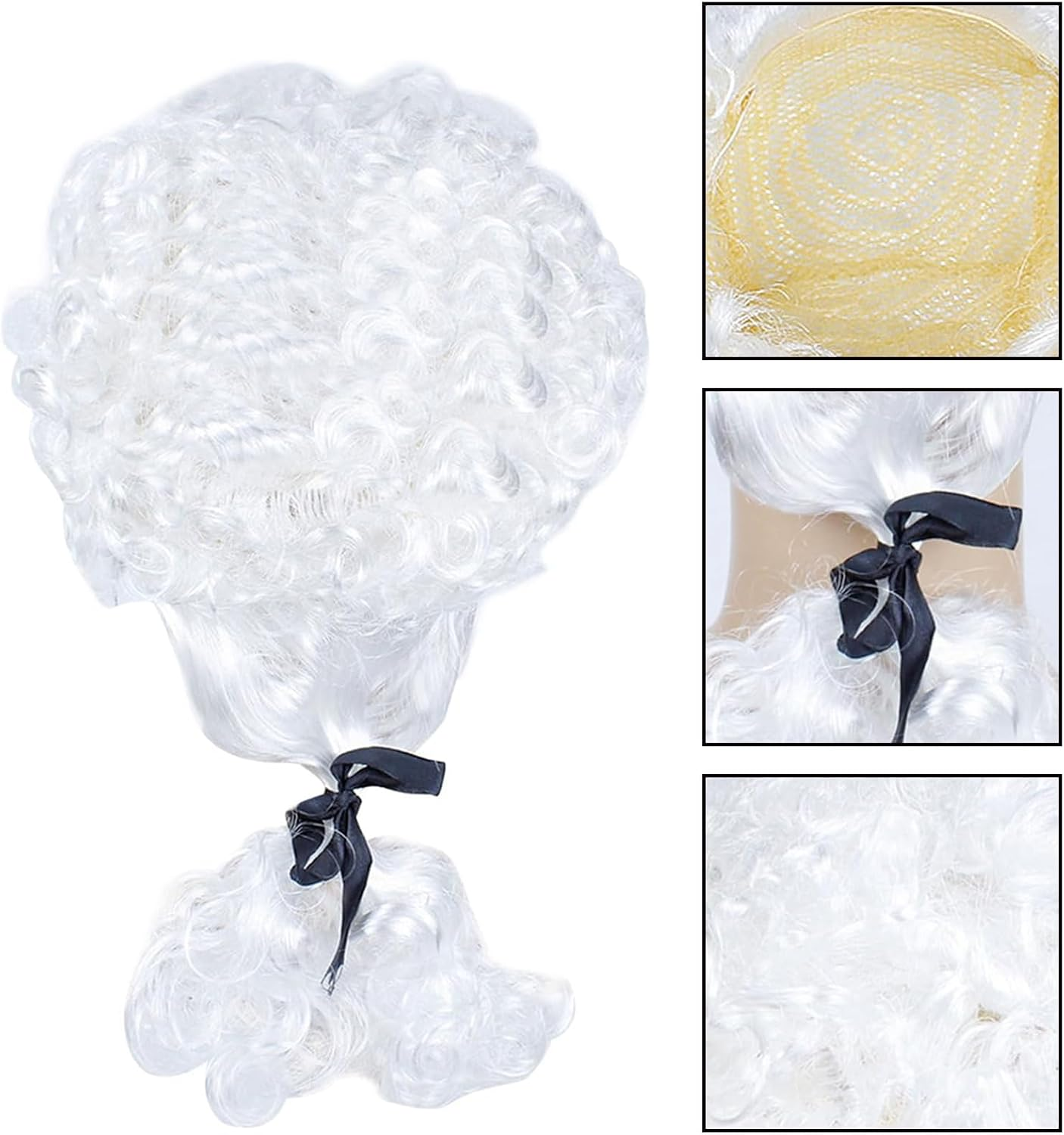 4Pcs Judge Court Lawyer Costume Accessories Wig, Wave Hairpiece,Halloween Makeup,Fancy Costumes, Role-Playing(White) image number 4
