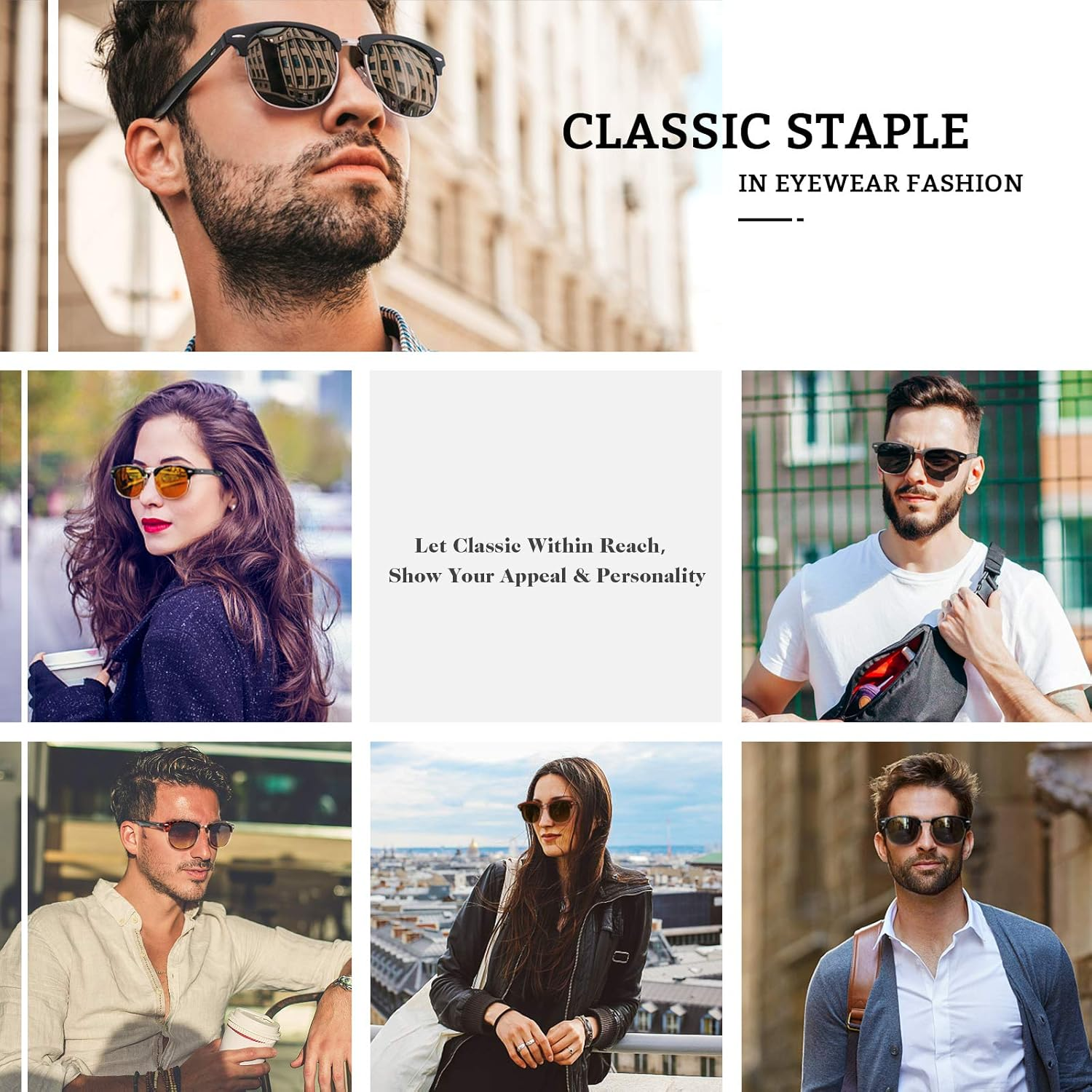 GQUEEN Classic Horn Rimmed Semi Rimless Polarized Sunglasses for Men Women GQO6 image number 2