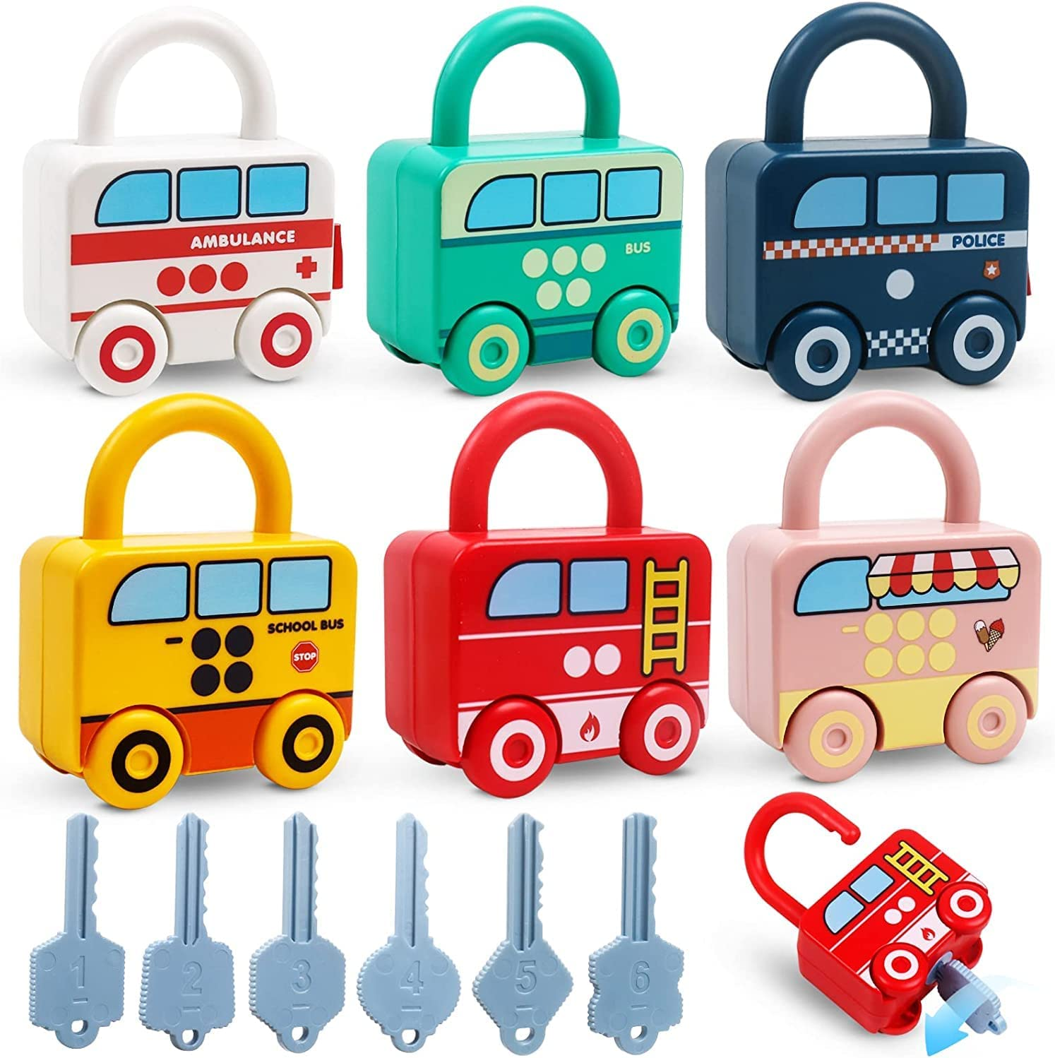Lock and Key Toys for Toddlers, Montessori Lock and Key Car Toy Set, Baby Learning Locks with Keys Preschool Number Counting Matching Early Educational Learning Toy, Kids Boys Girls 18 Months+ image number 5
