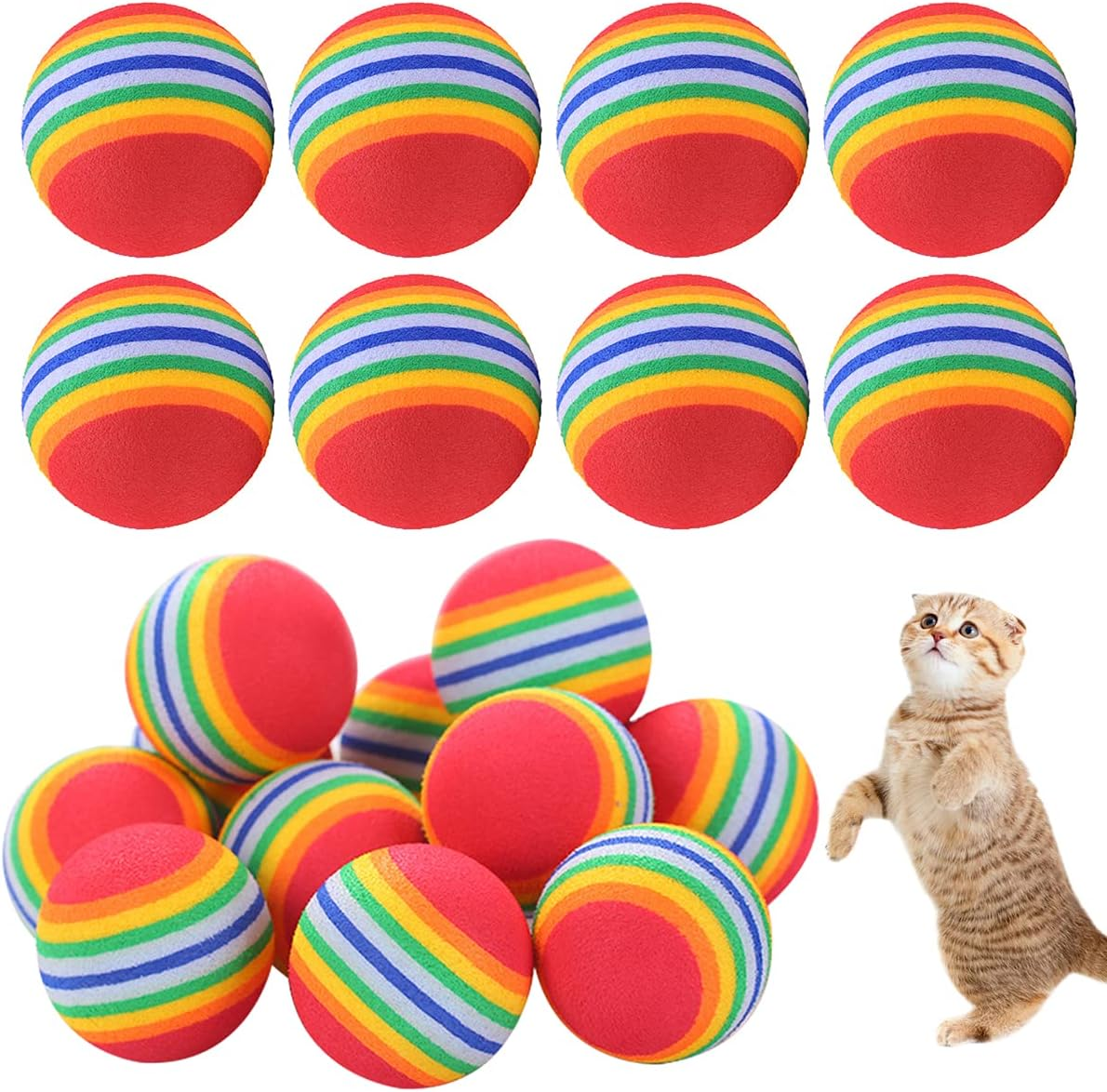 NC Cat Toys Balls,Regerly 20Pcs Pet Cat Dog Toy Balls Rainbow Soft Foam Balls for Small Dogs Puppies Puppy Kitty Quiet Indoor Outdoor Play Activity Chase Training image number 3
