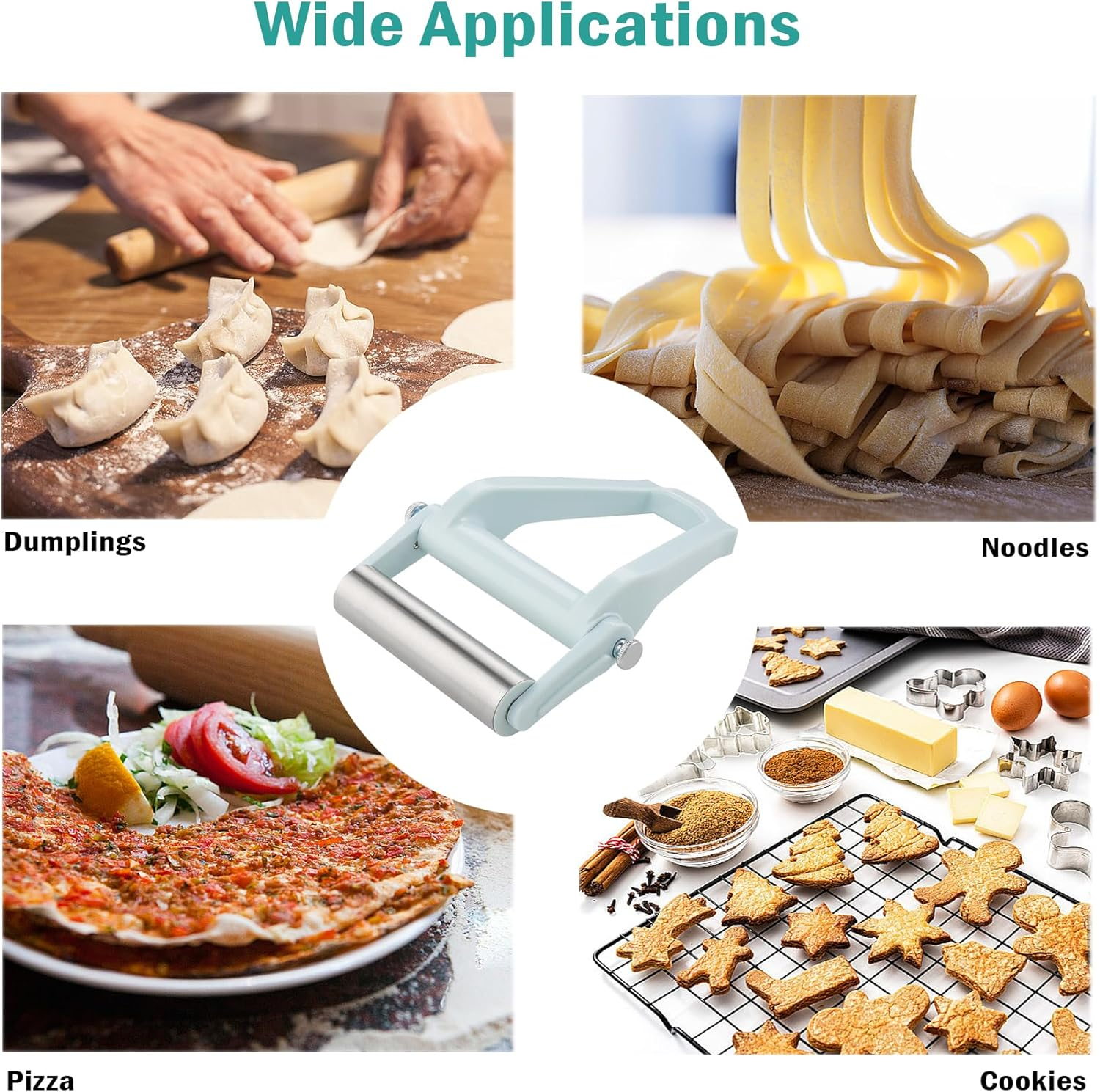 Rolling Pin Stainless Steel - Rolling Pin for Ravioli Dumplings, Work Saving Dough Sticks for Rolling Out, Adjustable Angle Rolling Pin, Kitchen Baking Accessories for Christmas