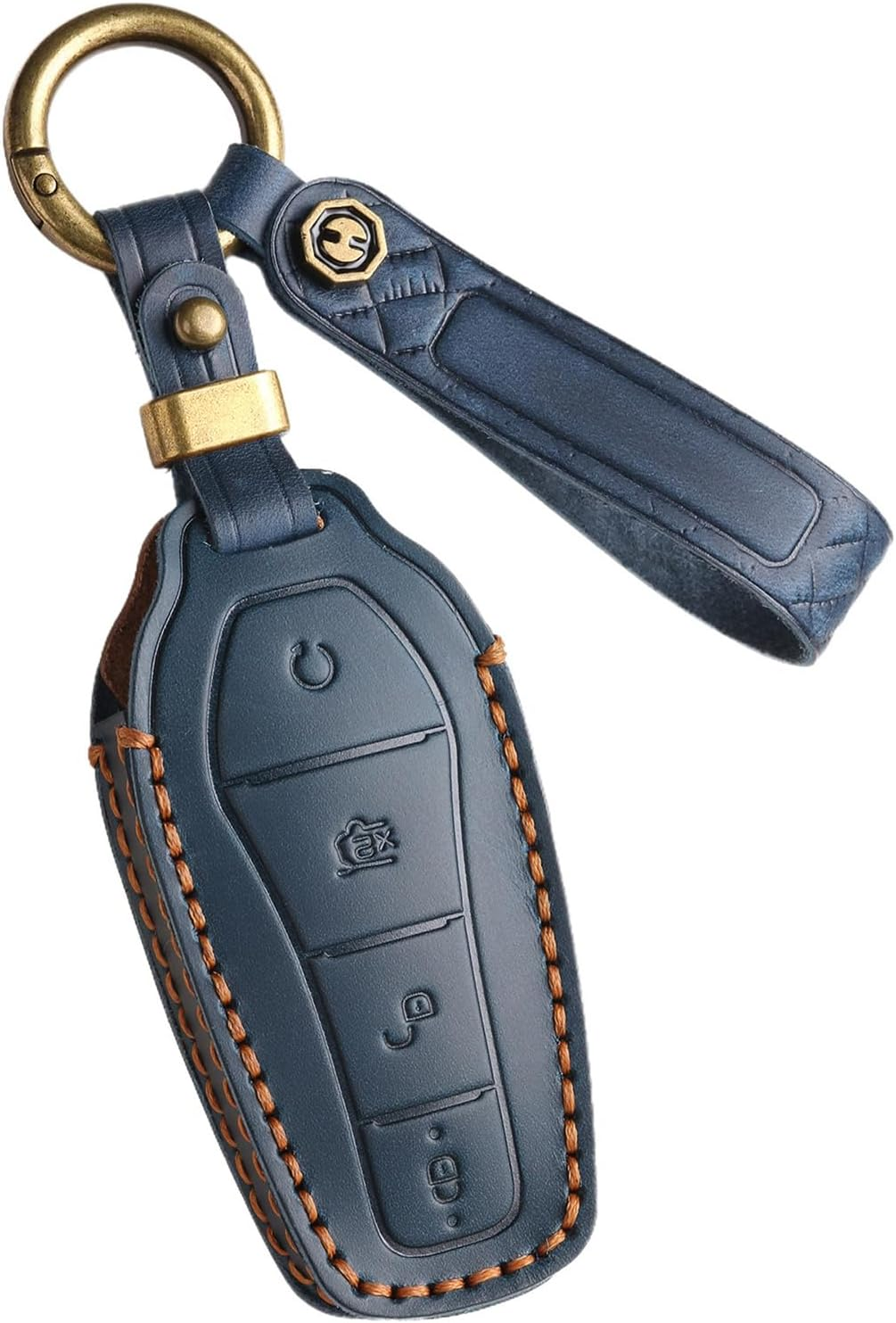 Ontto Cowhide Car Key Cover Fit for BYD Atto 3 Dolphin Seal U Dm-I Sealion 7 Sealion 6 Shark 6 Key Holder Leather Case Keyring Keychain Smart Shell Protector Accessories 4 Buttons Blue
