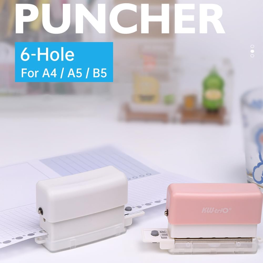 Mingzhe 6-Hole Paper Punch Handheld Mini Puncher Support Multiple 20/26/30 Hole Punching 5.5Mm Aperture for A4 A5 B5 Notebook Scrapbook Diary Planner Calendars Agenda Greeting Card DIY Office Home - Transparent image number 6