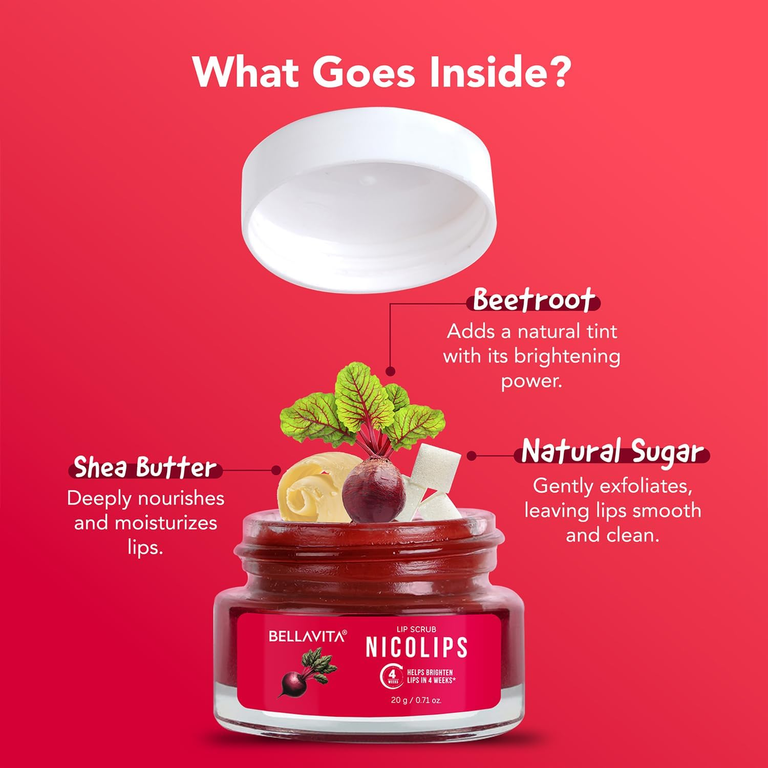 Bellavita Luxury Nicolips Lip Scrub Balm (20G) | Brightening for Dark Lips | Removes Lipstick Stains & Dryness | Shea Moisture Care for Chapped Lips, Lip Tint, Lip Stain | Lip Balm for Men & Women image number 1