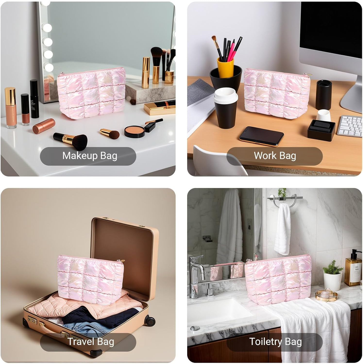 Small Cosmetic Makeup Pouch Bag, Travel Toiletry Bag for Women (Pink) image number 1