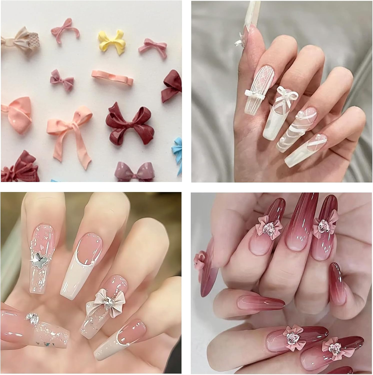 NICENEEDED Bow Silicone Nail Molds, 3D Mix Nail Stencilsc Carving Silicone Mold with Embossed Bowknots Design, Template Manicure Accessories Tools for Charms Art Decorations