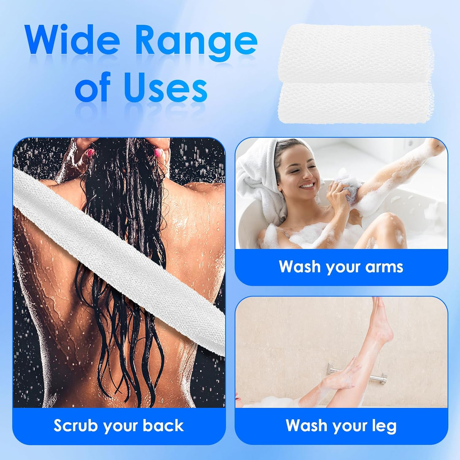 2 Pcs White African Net Sponge (80X30Cm) - Authentic Extra-Large Exfoliating Bath Cloth, Deep Cleansing Body Exfoliator for Back, Legs and Scalp Premium African Bath Sponge for Smooth Skin image number 6