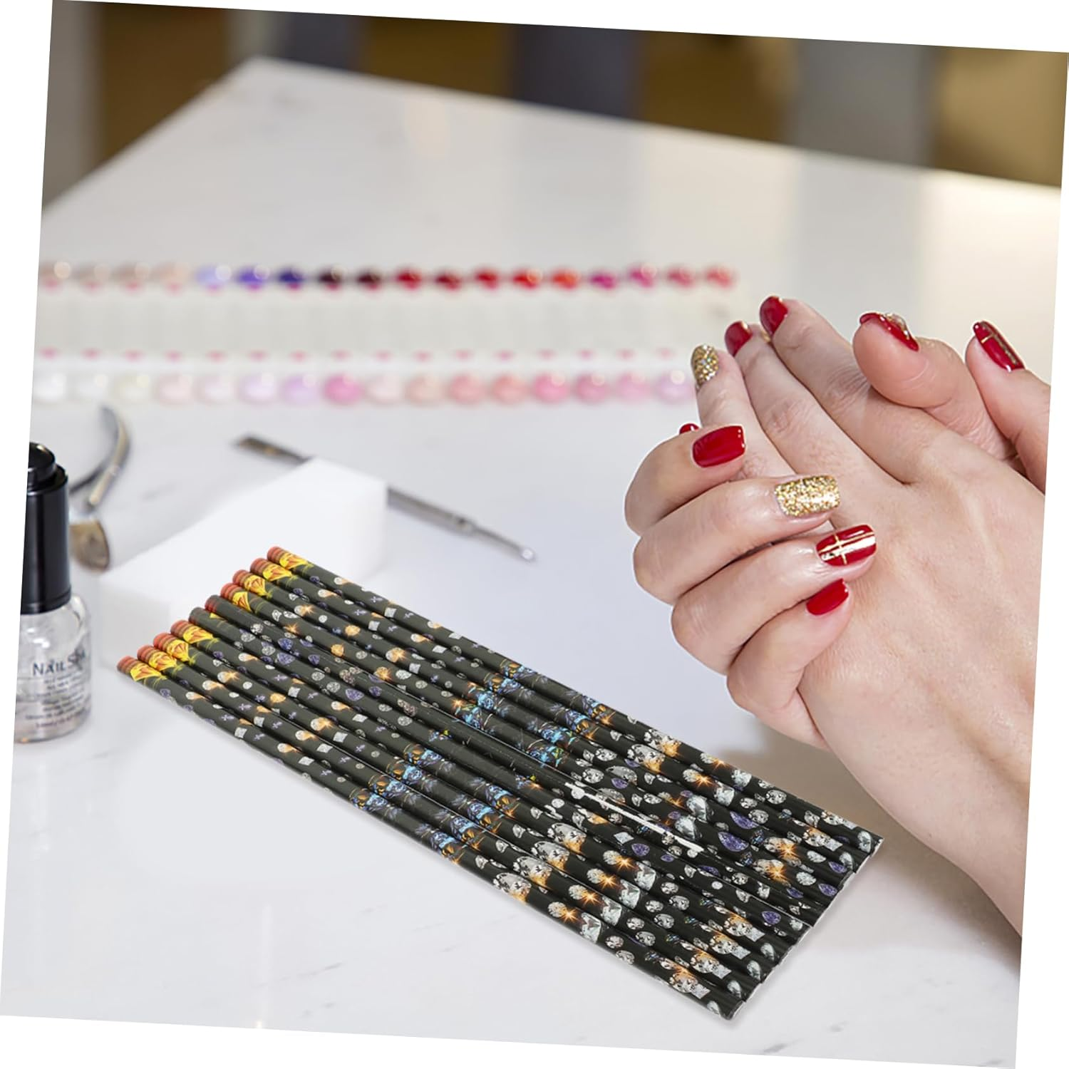 GOOHOCHY 10Pcs Nail Art Rhinestone Picker Pencil White Dotting Pen for DIY Manicure Decoration Self Adhesive Wax Stick Tool for Precise Gem Pickup image number 4