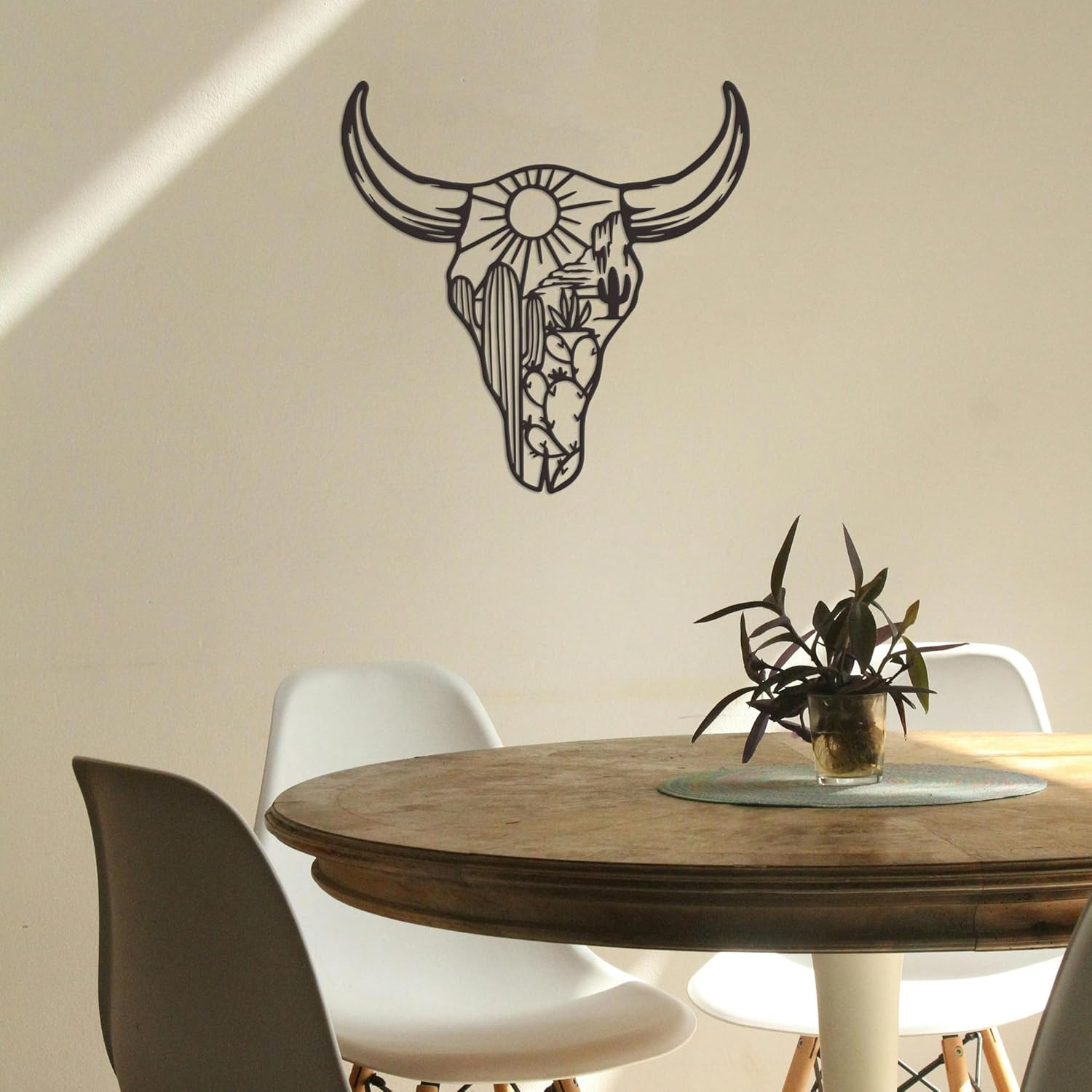 Metal Cow Skull Decor - Southwestern Native American Decor - Rustic Metal Western Wall Decor for Living Room Bedroom Kitchen Garden(12 * 12 Inch,Black) image number 4