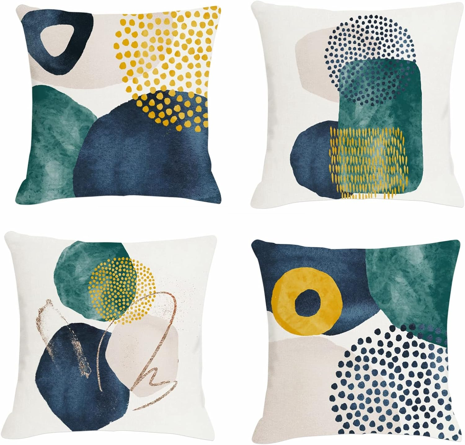 Jartinle Boho Abstract Pillow Covers 18X18 Set of 4 Mid Century Modern Throw Pillow Covers Geometric Pillow Covers for Outdoor Couch Sofa Minimalist Home Decor,Emerald Green Navy, (G400)