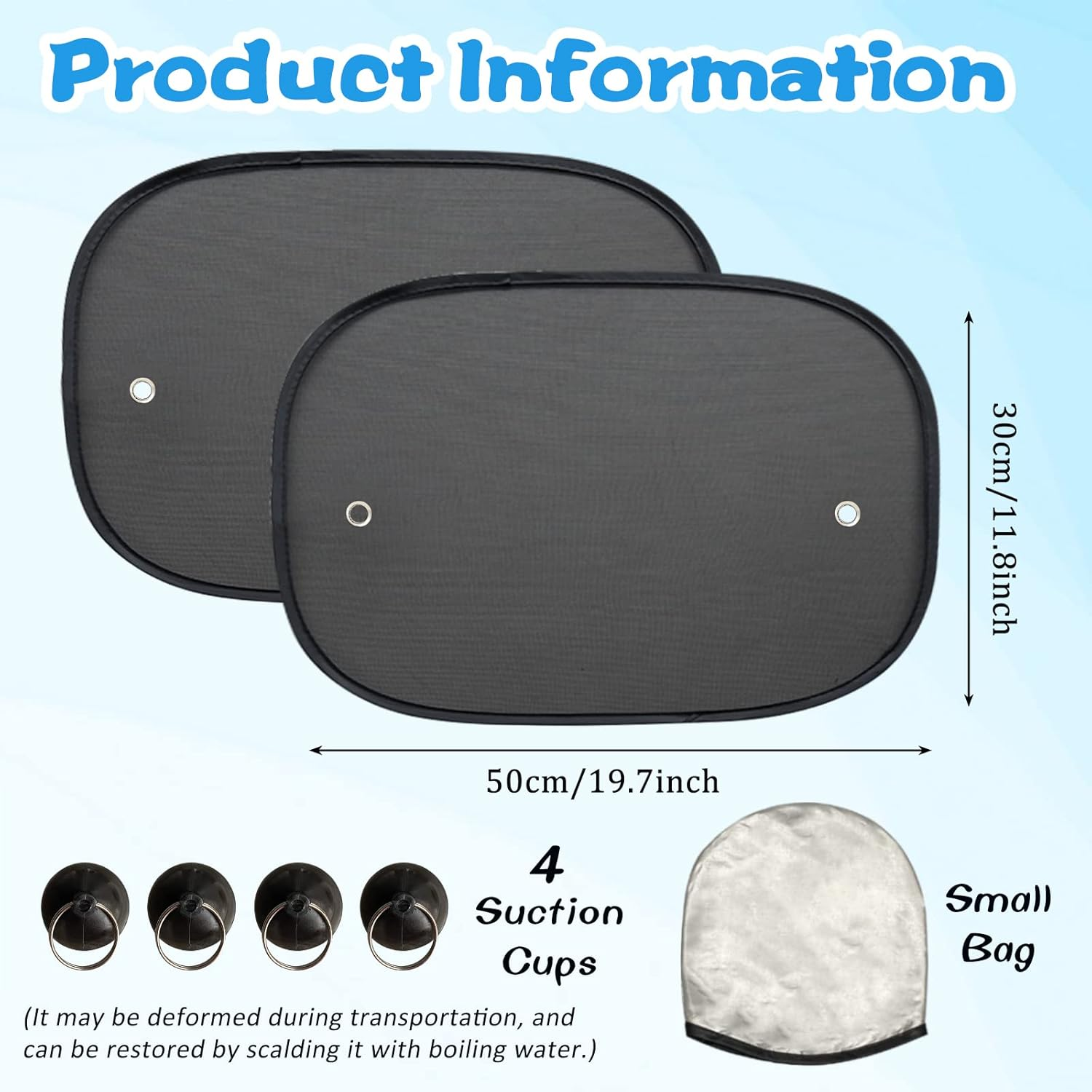 Car Sun Shade for Baby, 2 Pack Car Window Sun Shade Cover with 4 Suction Cups, Universal Baby Window Shade UV Protection Sun Visor for Cars (30 * 50Cm) image number 2