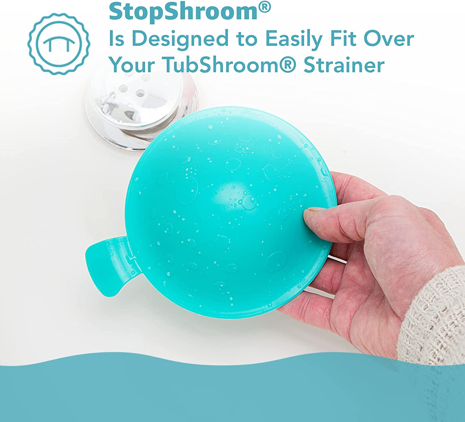 Stopshroom STBLU232 Universal Stopper Plug Cover for Bathtub, Bathroom and Kitchen Drains, Aqua - Aqua image number 2