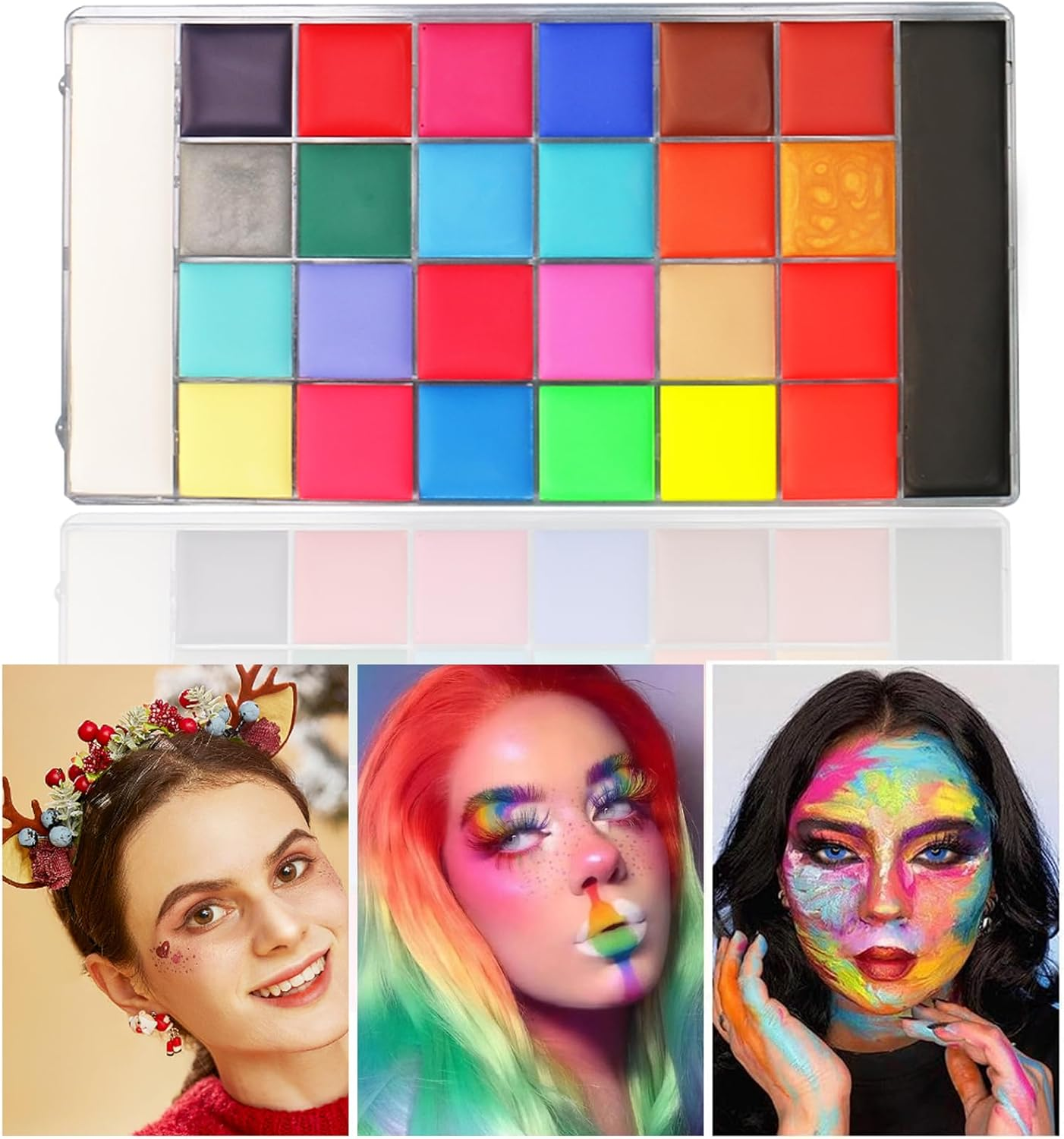 Face Painting Kit-26 Colors Body Face Paints Palette with 10 Professional Artist Brush and Stencils,Non Toxic Facepaint for Kids Adult for Halloween Cosplay Christmas Party SFX Arty Stage Makeup image number 2